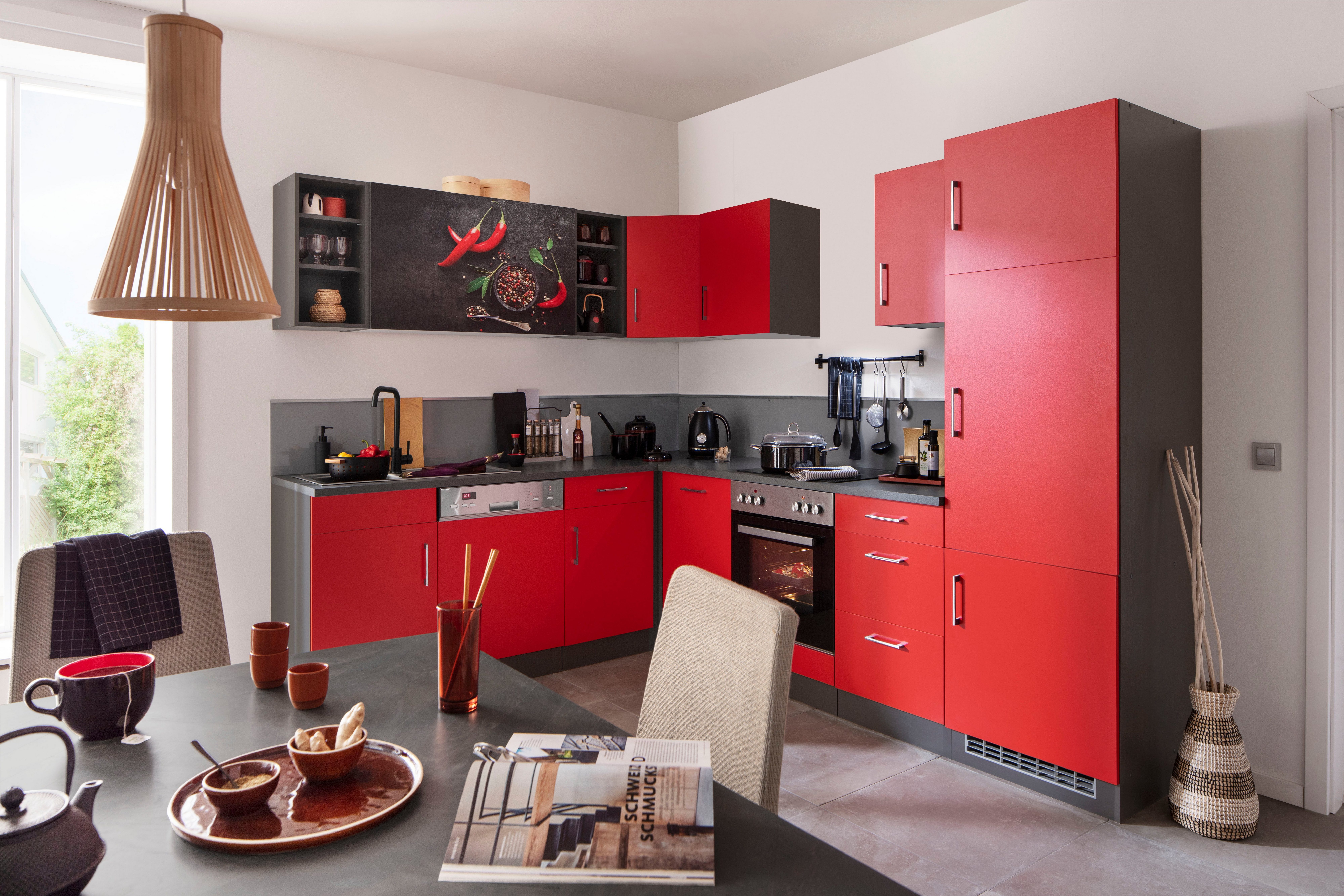 KOCHSTATION Küchenzeile KS-Paris – Küchen mit einzigartigen Fotomotiven auf den Fronten, Stellbreite 220/280 cm, wahlweise mit E-Geräten, mit Motivdruck