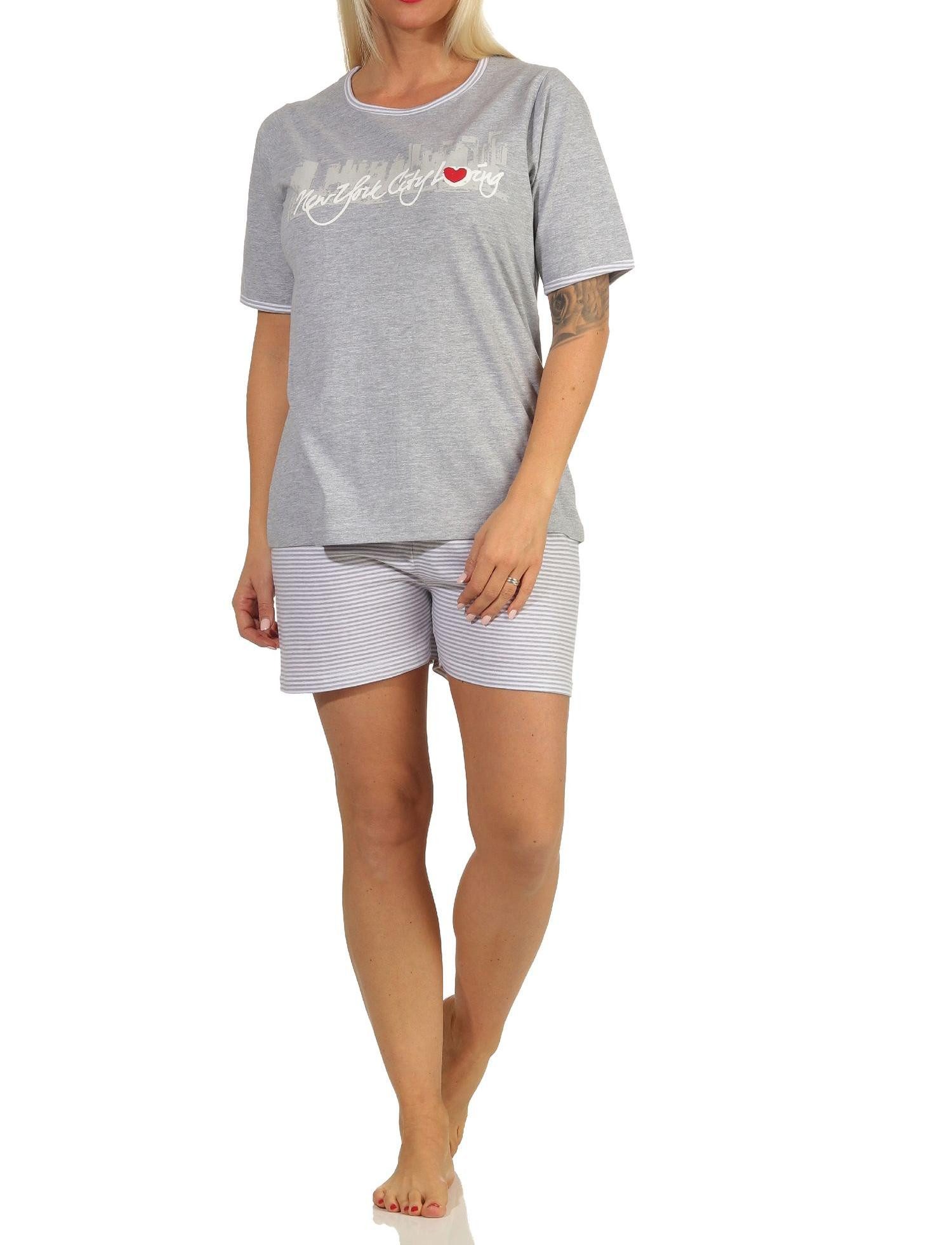 Pyjama Damen Shorty-Schlafanzug, kurze Hose, mit Frontprint