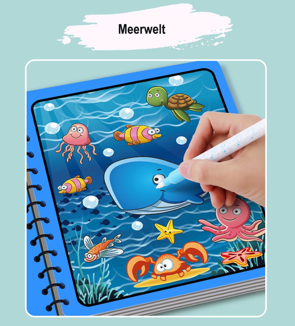 CLTYQ Malvorlage 6 Stück Wassermalbuch,Wasser Malbuch für 3 Jahre alte Kindergeschenke (6-St), Magic Water Coloring Book Malbuch mit Wasserstift Für Kinder