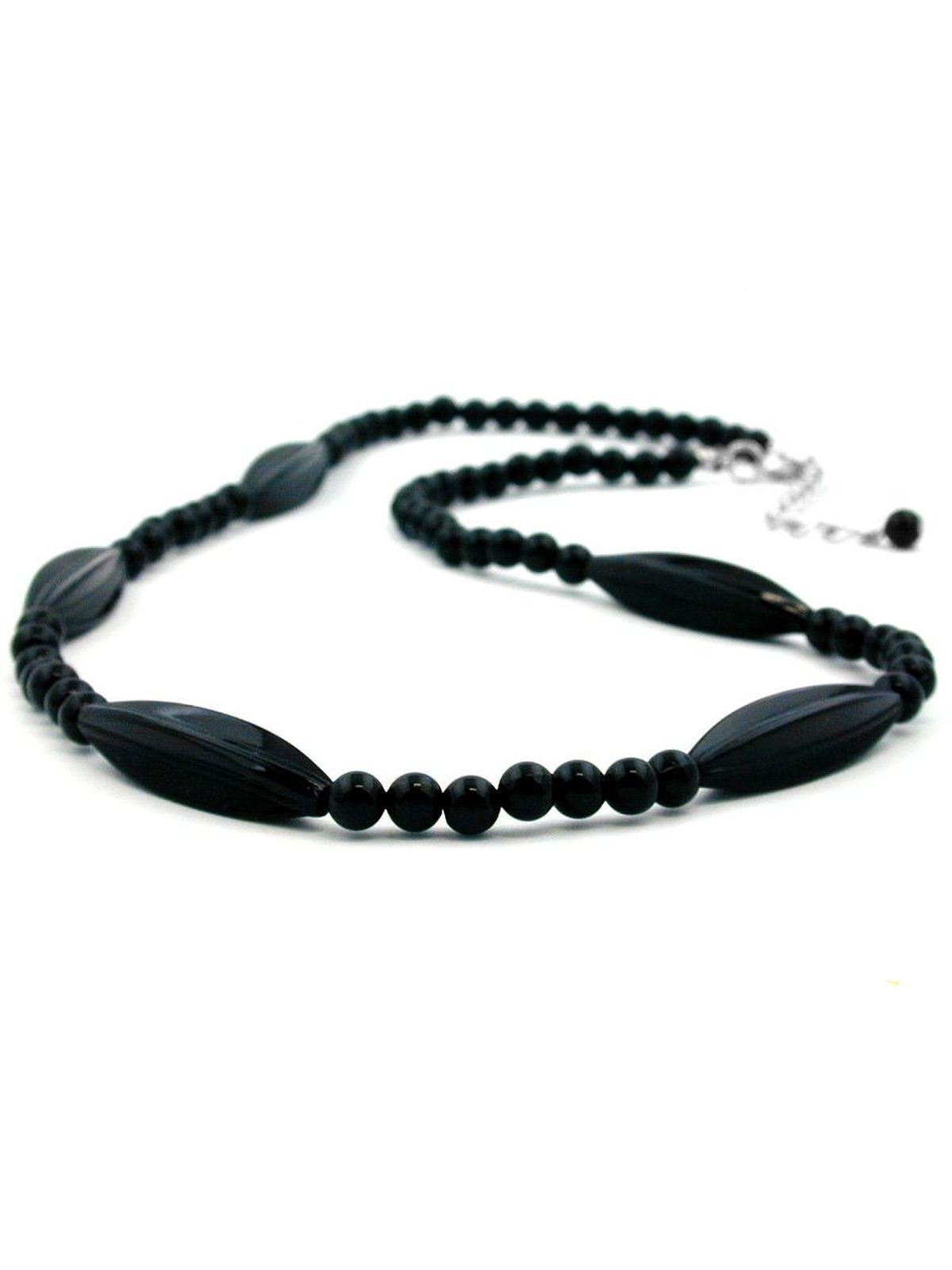 Gallay Perlenkette schwarz 30x9mm glänzend (1-tlg) 50cm Rillenolive Kunststoff