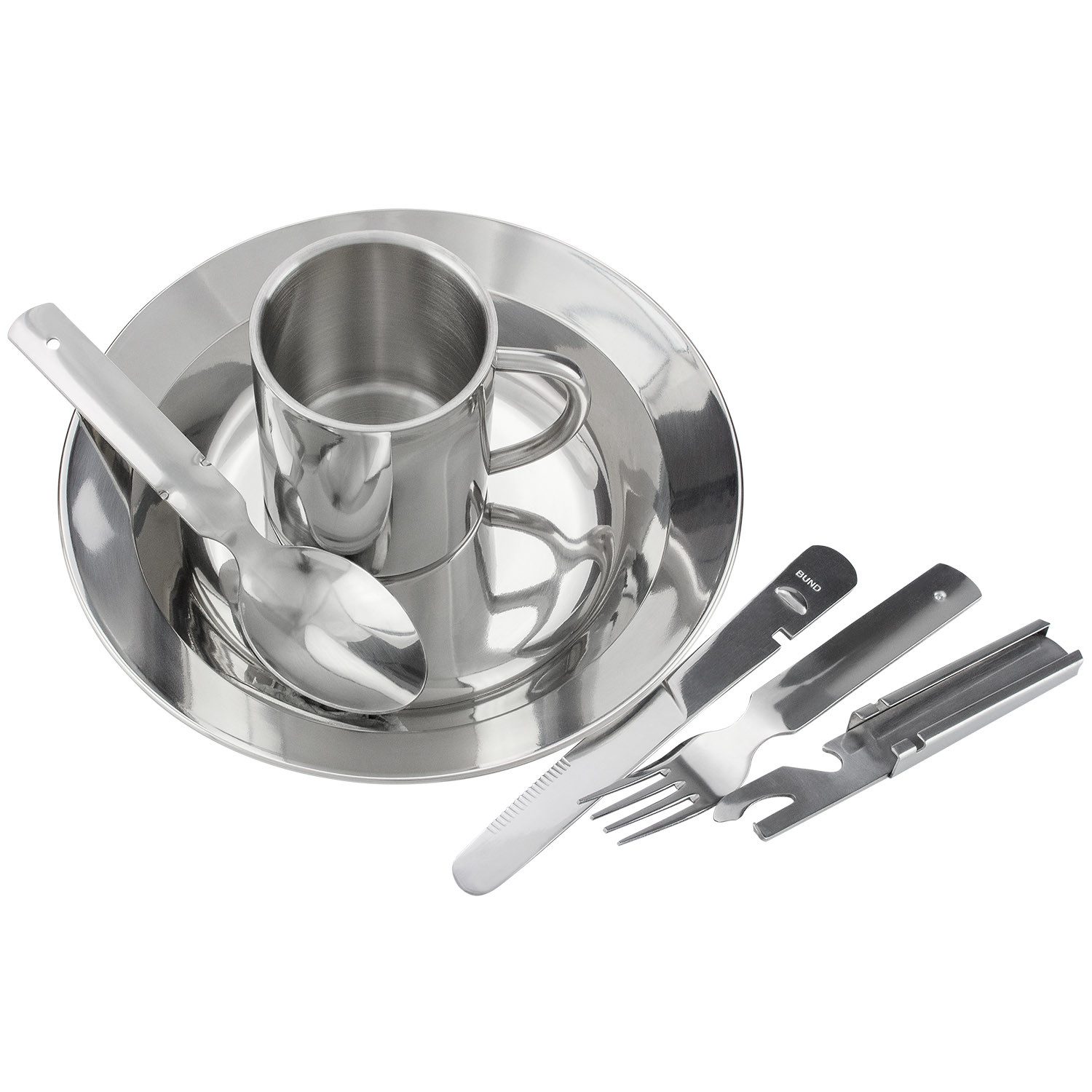 Black Snake Geschirr-Set Camping Geschirr Set Edelstahl mit Thermobecher (3-tlg), Edelstahl, Kompaktes Camping Geschirr Set mit Thermobecher