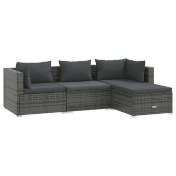 vidaXL Garten-Essgruppe 4-tlg Garten Lounge Set mit Kissen Polyrattan Grau Loungemöbel