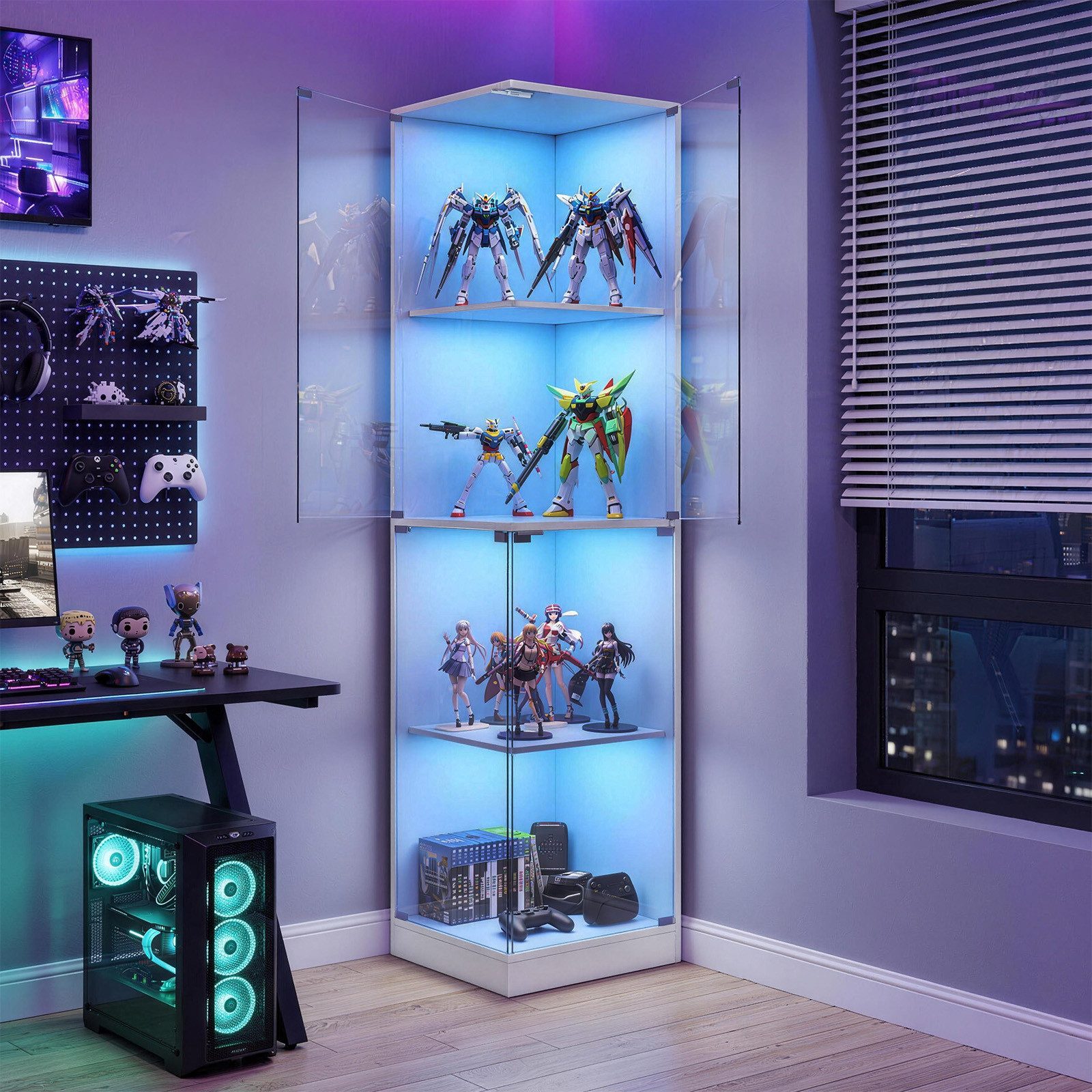 SVEYLXA Eckvitrine Vitrinenschrank mit LED, Glastüren (1-St) 38×38×160, schwarz/weiß