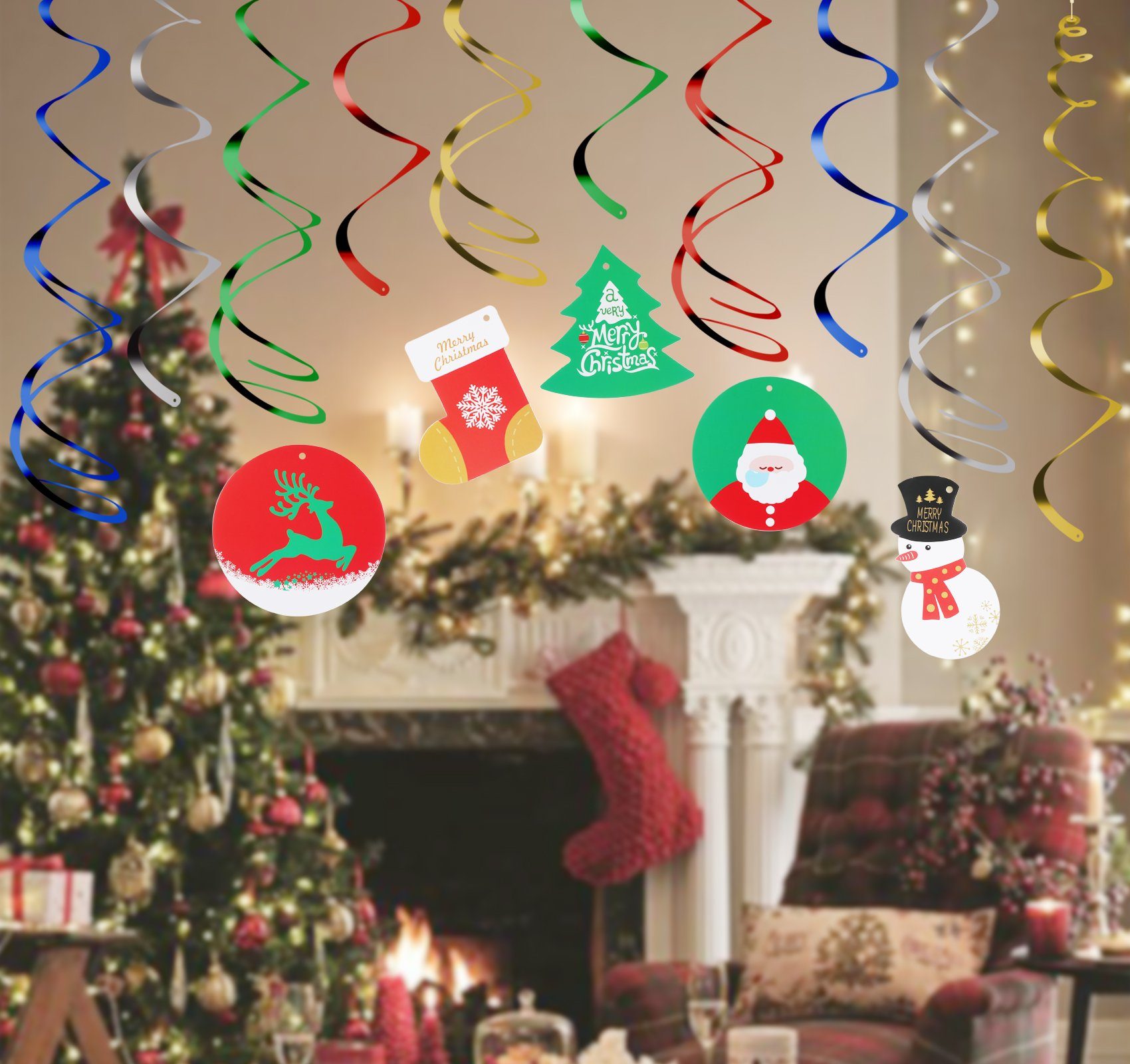 Spiral Stück für Weihnachten Party Wirbel Decke Fenster Homewit Hängendes (30-tlg), Glänzende Garten Christbaumschmuck Dekor Hängende Weihnachten 30 Zimmer Dekoration