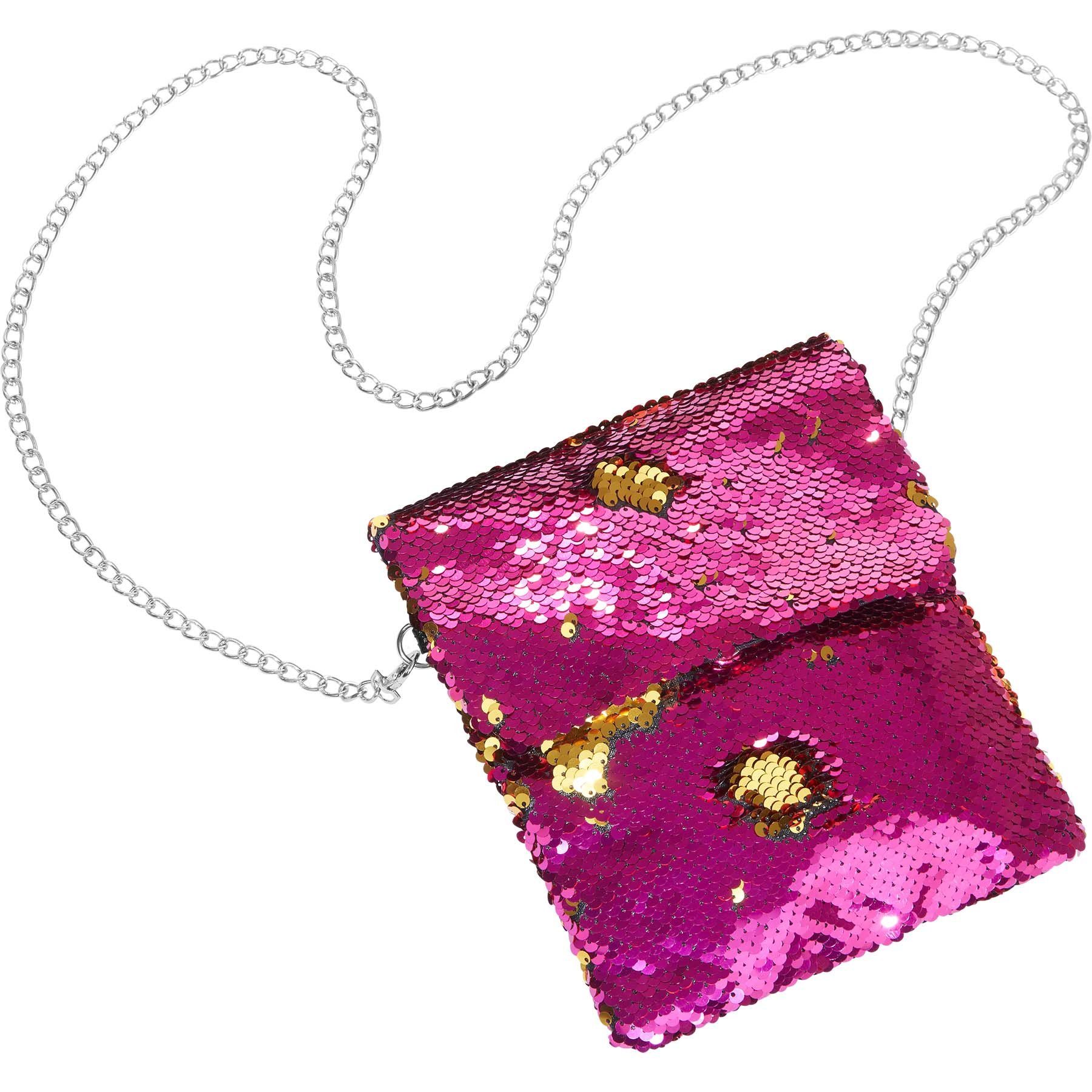 dressforfun Henkeltasche Handtasche mit Wendepailletten, Innenmaß ca. 17 x 1,5 x 19 cm (Tragetasche, Konfektionsgröße 0 in pink), Clutch/Umhängetasche, Reißverschluss, Magnetknopf, Kette ca. 120 cm