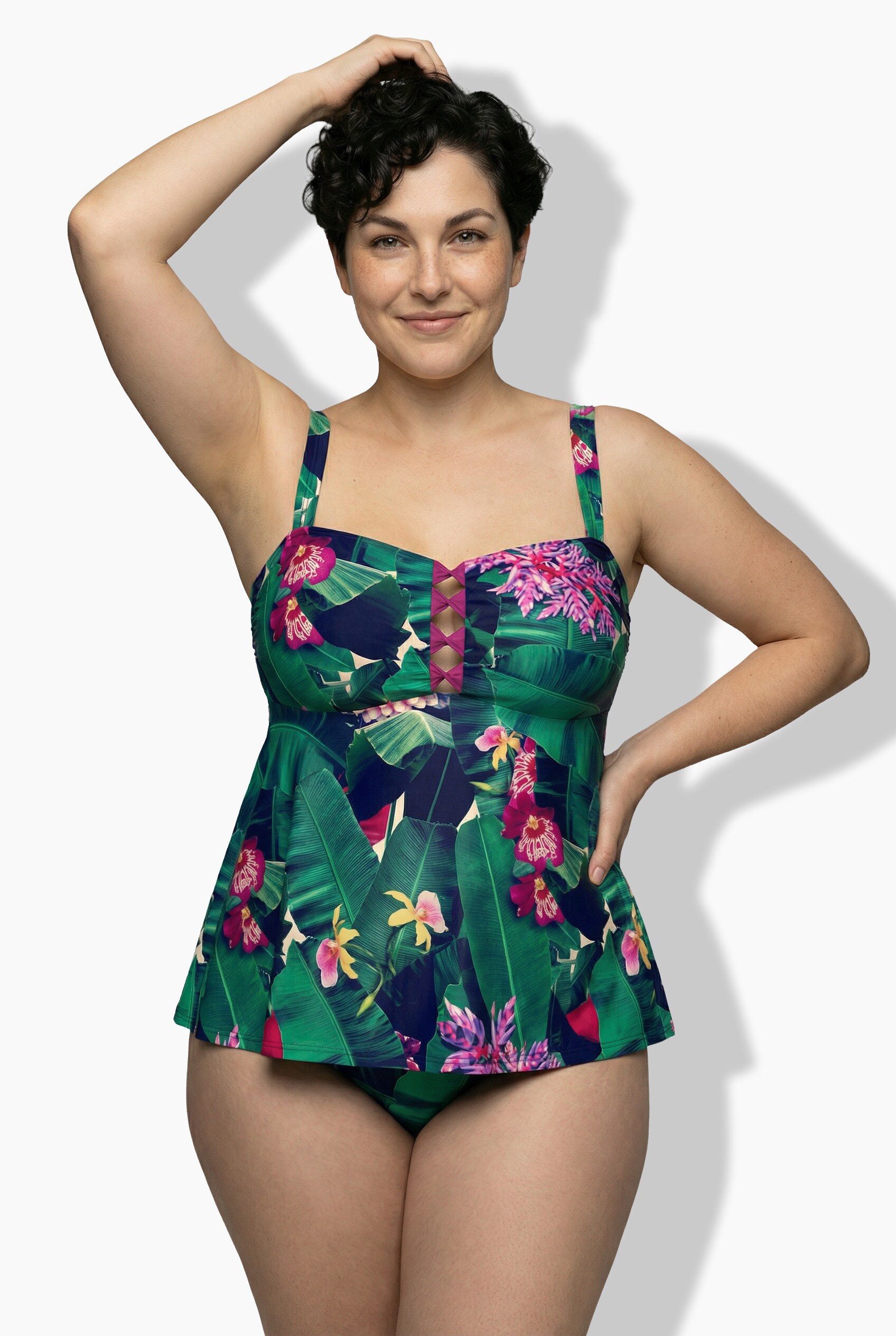 Ulla Popken Tankini Tankini Blüten Softcups Träger verstellbar