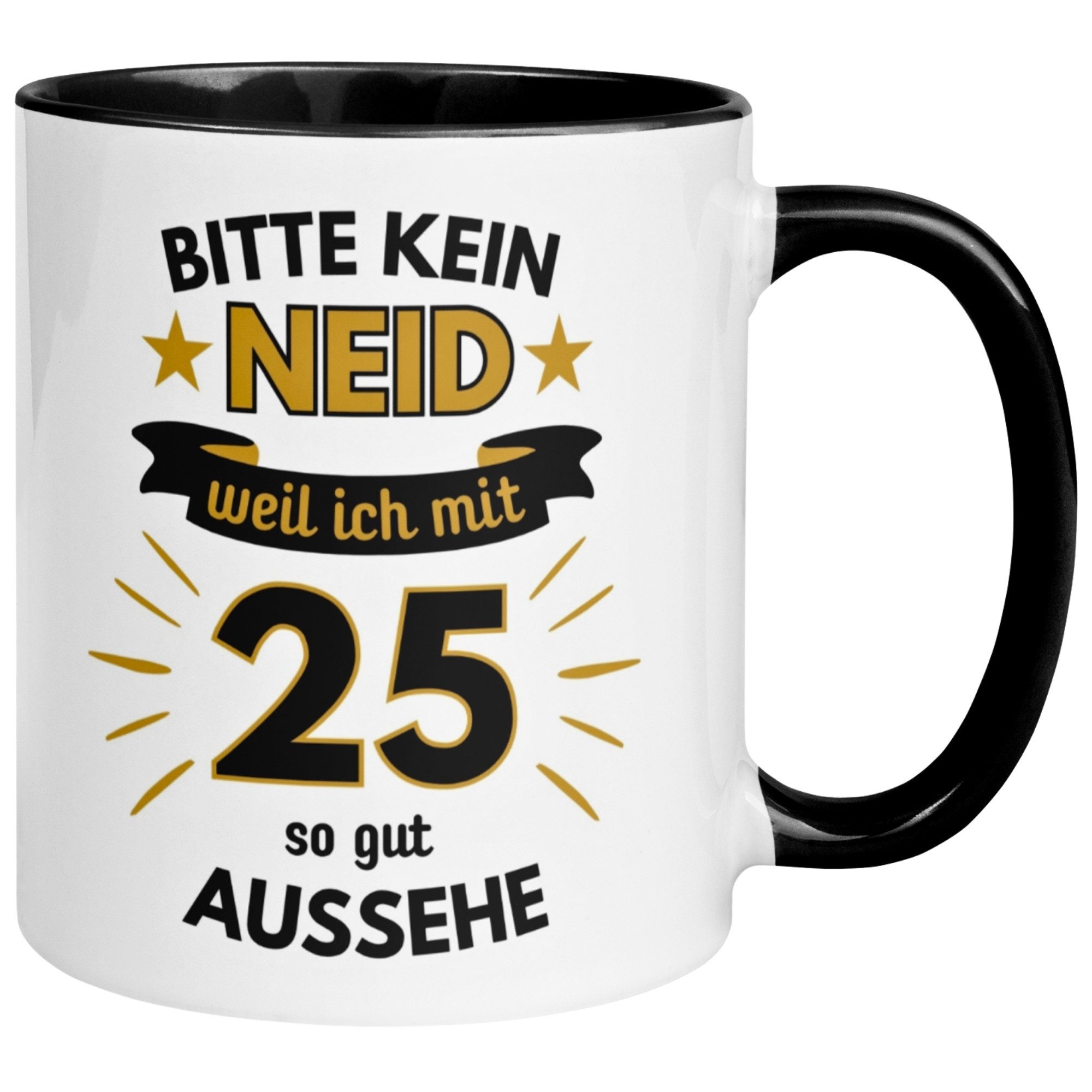 Momentals Tasse Geburtstag Geschenk Mann 25 – „Bitte kein Neid“ – Geburtstagsgeschenk, Gratis Versand · Links-&Rechtshänder · Spülmaschinenfest