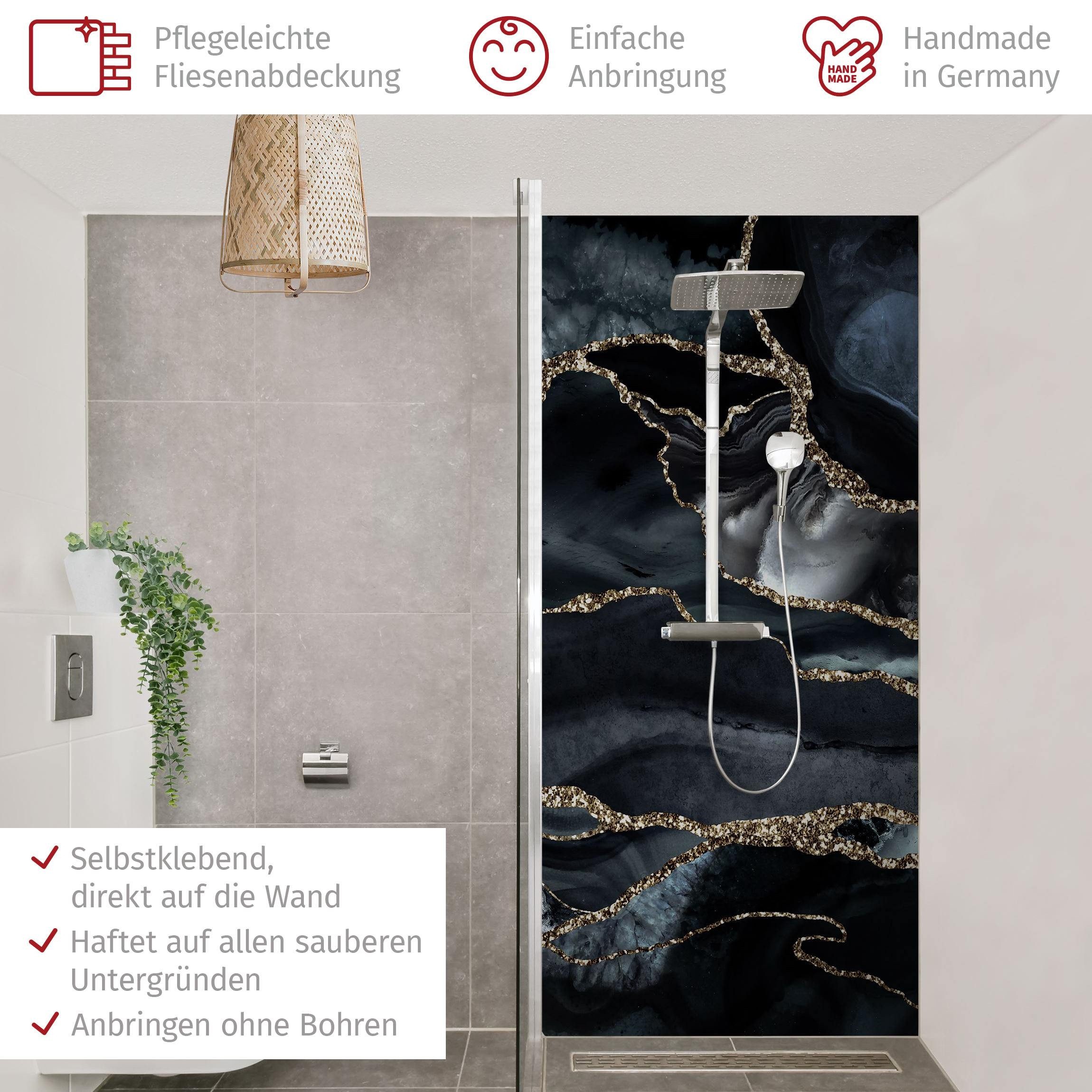 Bilderdepot24 Duschrückwand Fliesen Abstrakt schwarz Duschrückwand ohne Bohren Dusche, (1-tlg., 0,61 mm starke Folie selbstklebend Wandpaneele Dusche versch. Größen), fugenlose & wasserfeste Motiv Rückwand Wandverkleidung für Duschkabine