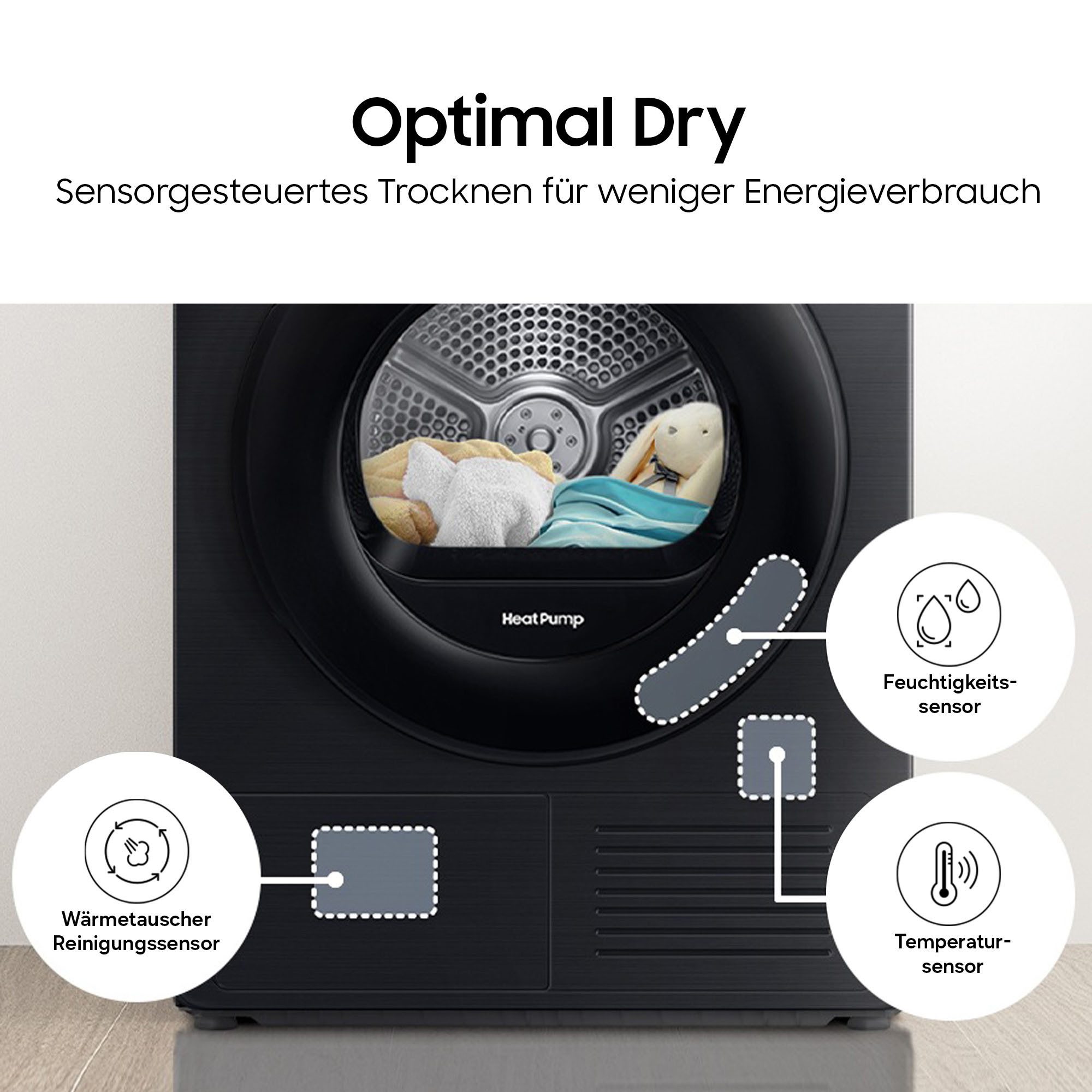 Samsung Wärmepumpentrockner DV5000D DV9D5-C, Optimal Dry ‑ Intelligent Trocknen mit Sensoren