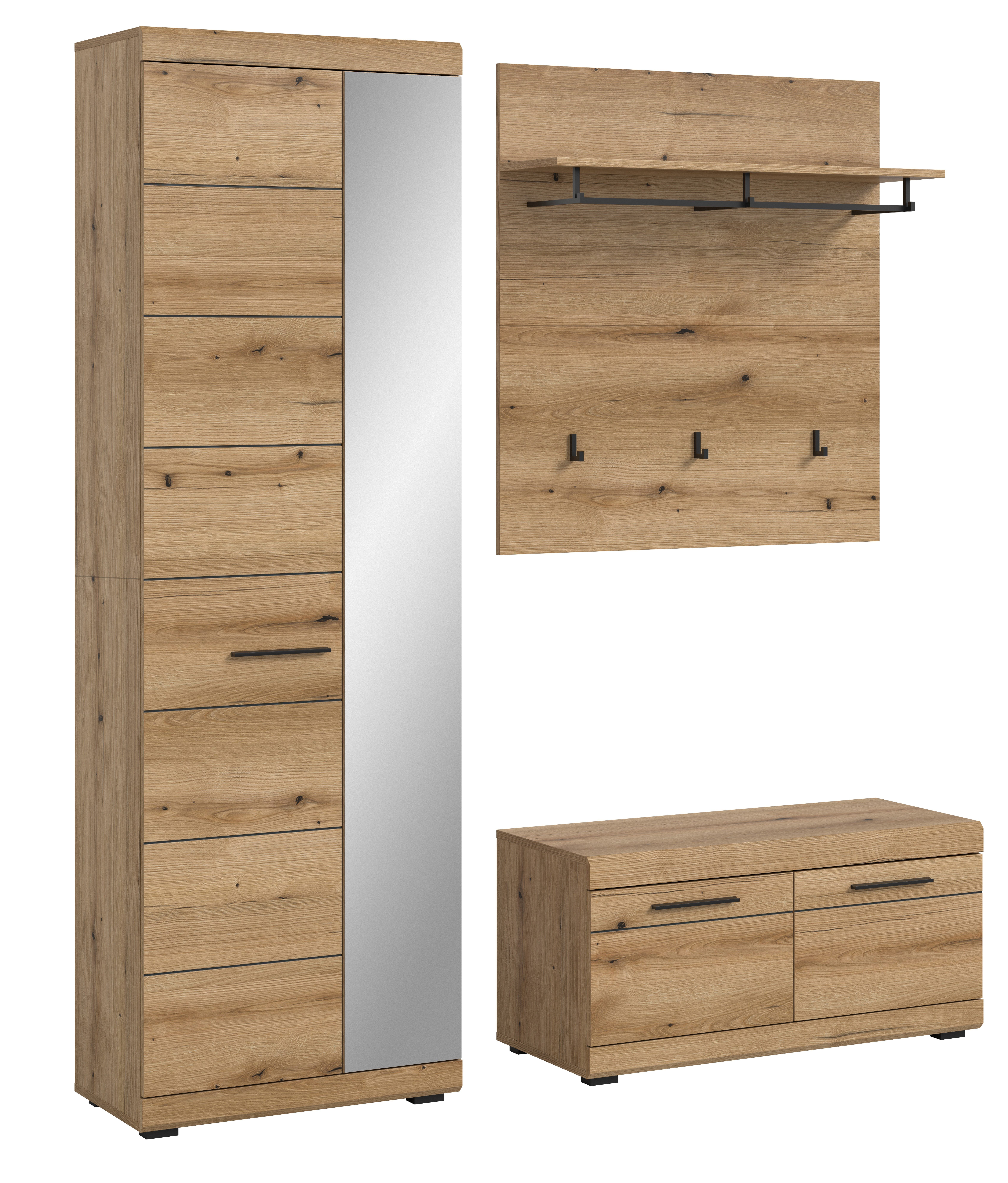 furnling Garderoben-Set Scott, (3-St., bestehend aus Garderobenpaneel, Garderobenschrank, Sitzbank), Garderobenschränke, Garderobenmöbel, Breite 167 cm, melaminbeschichtet