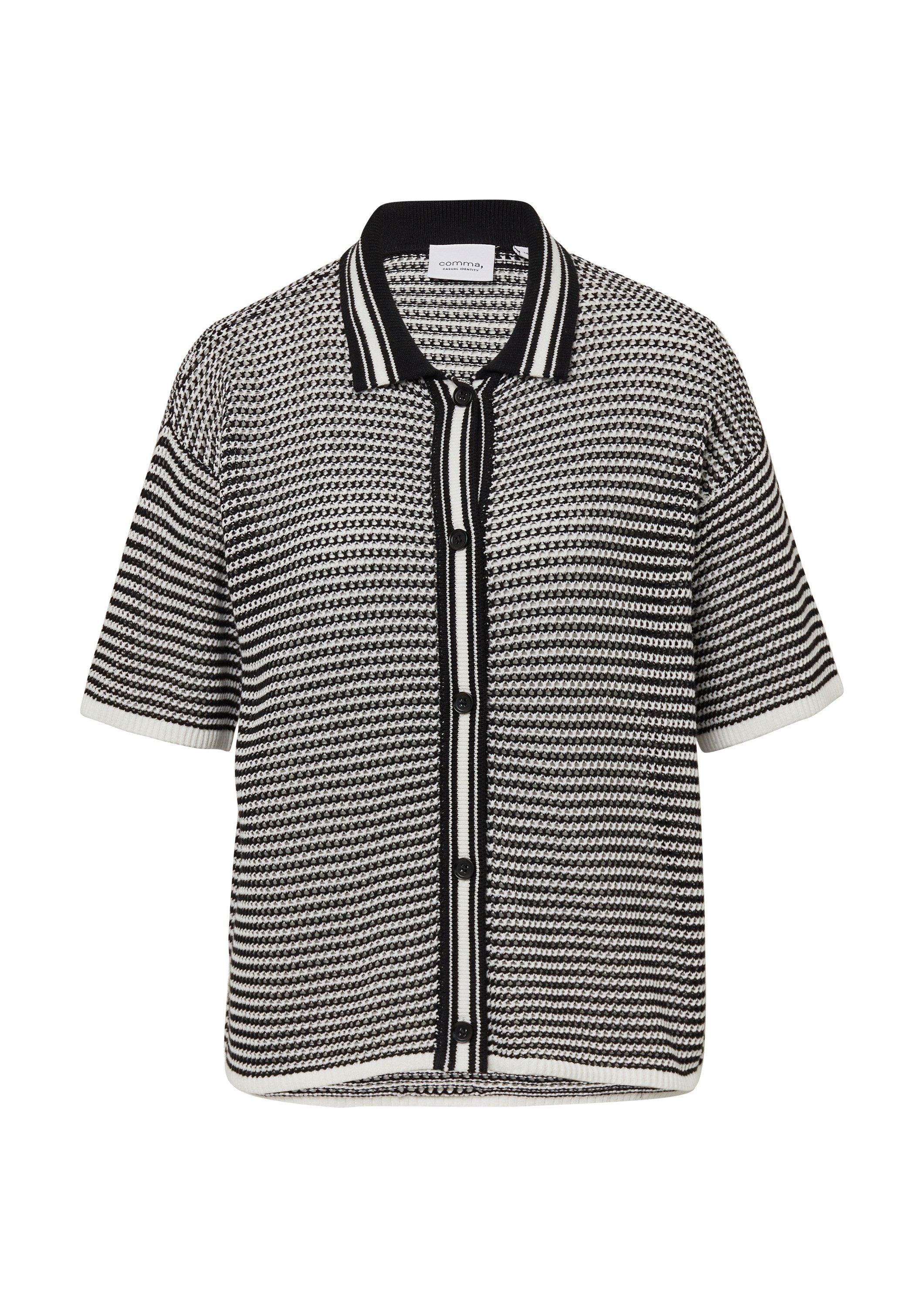 comma Cardigan Strickjacke Luftiger Kurzarm-Cardigan mit Polokragen