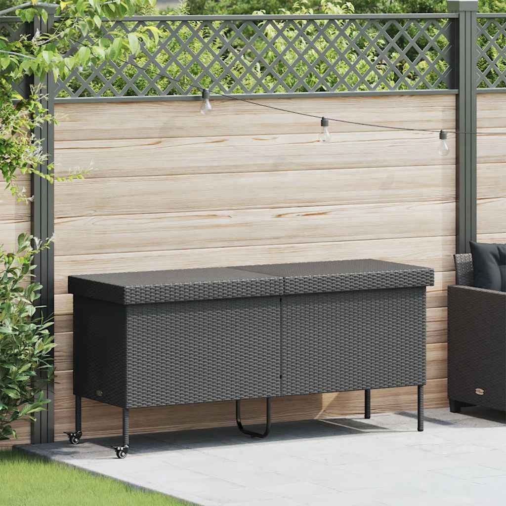 vidaXL Gartenbox Gartentruhe mit Rollen Schwarz 160x55x75 cm Poly Rattan