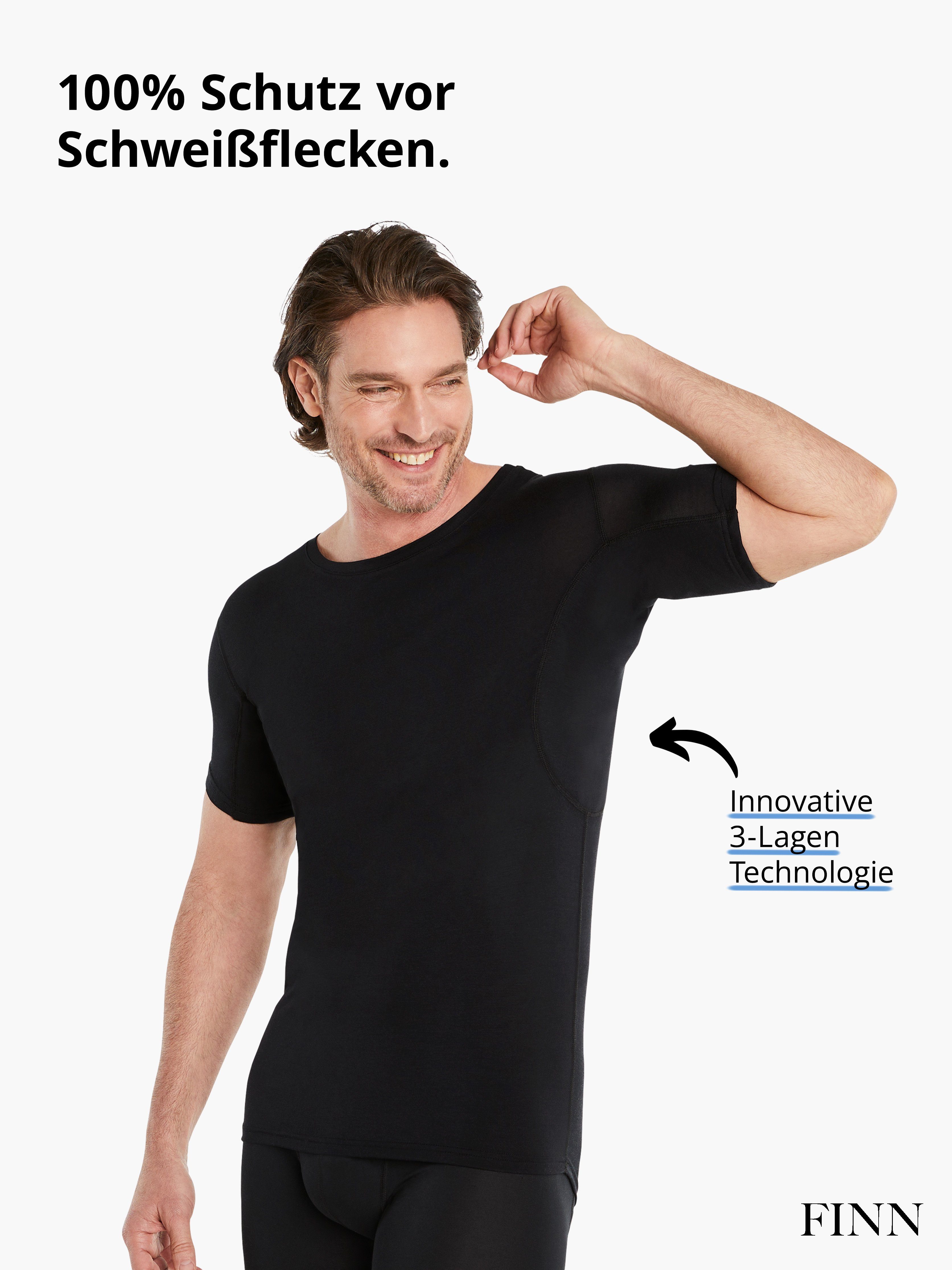 Wirkung garantierte Schweißflecken, Schwarz Design vor Anti-Schweiß mit Herren FINN Unterhemd 100% Rundhals Schutz Unterhemd