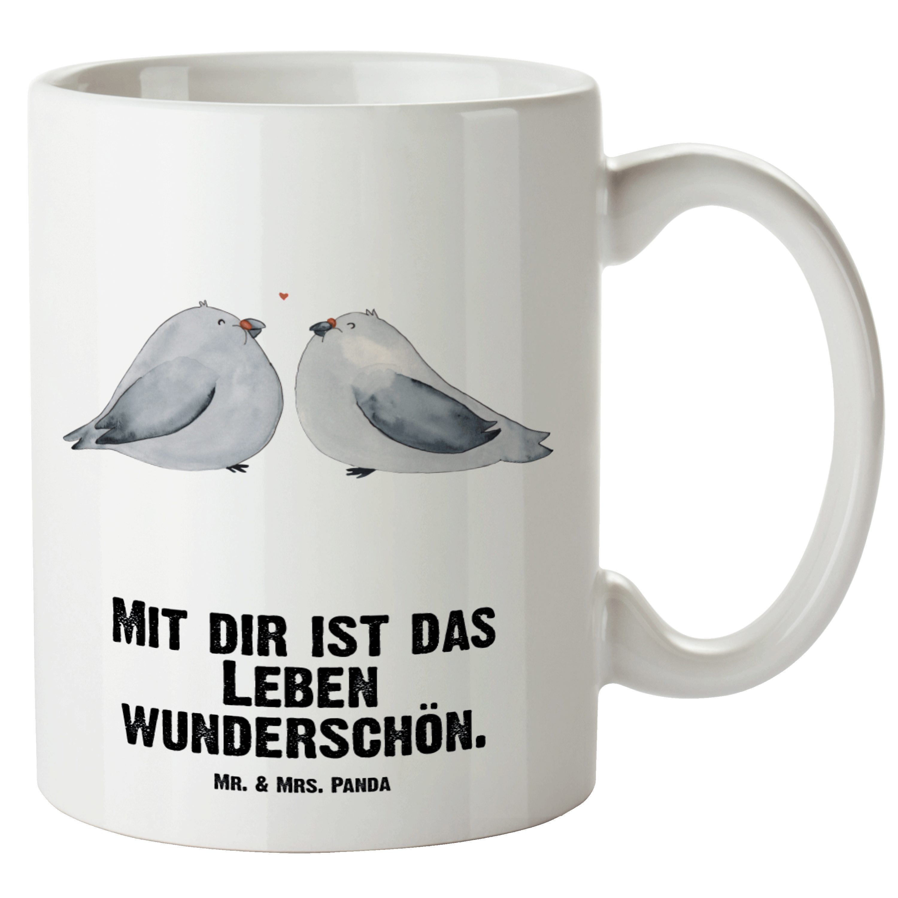 Mr. & Mrs. Panda Tasse Turteltauben Liebe - Weiß - Geschenk, XL Becher, Paar, Geschenk Freun, XL Tasse Keramik