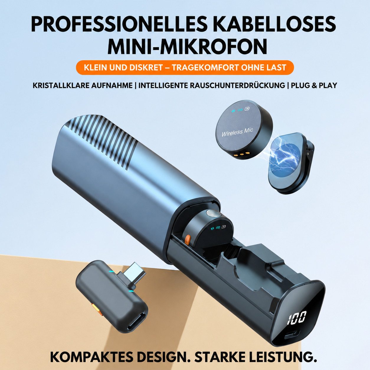 ibettertec Mikrofon Lavalier Kabelloses Mikrofon für iPhone, Android DSP Noise Cancelling (Mini Mikrofon für Live-Streaming,Geräuschunterdrückung, 9-tlg), Plug & Play, 30h Battery, Video, Interview & Content Creation