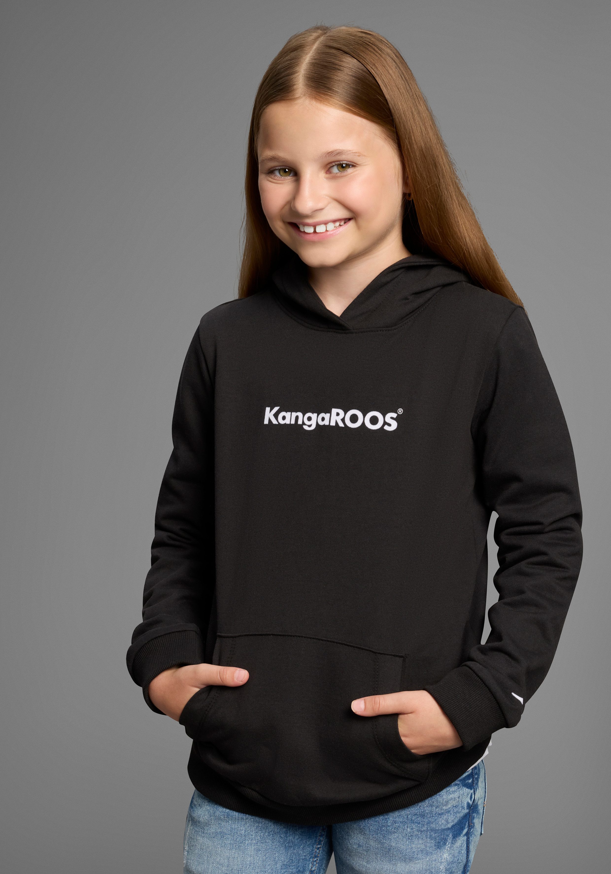 KangaROOS Kapuzensweatshirt Hoodie mit Logoprint Langarm, bedruckt, aus Sweatware mit Baumwolle, mit Kängurutasche