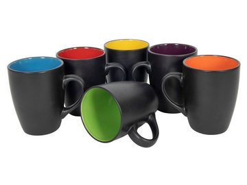 Spetebo Tasse Kaffeebecher in schwarz matt - 6er Set, Porzellan, Kaffee und Tee Tassen für ca. 340 ml