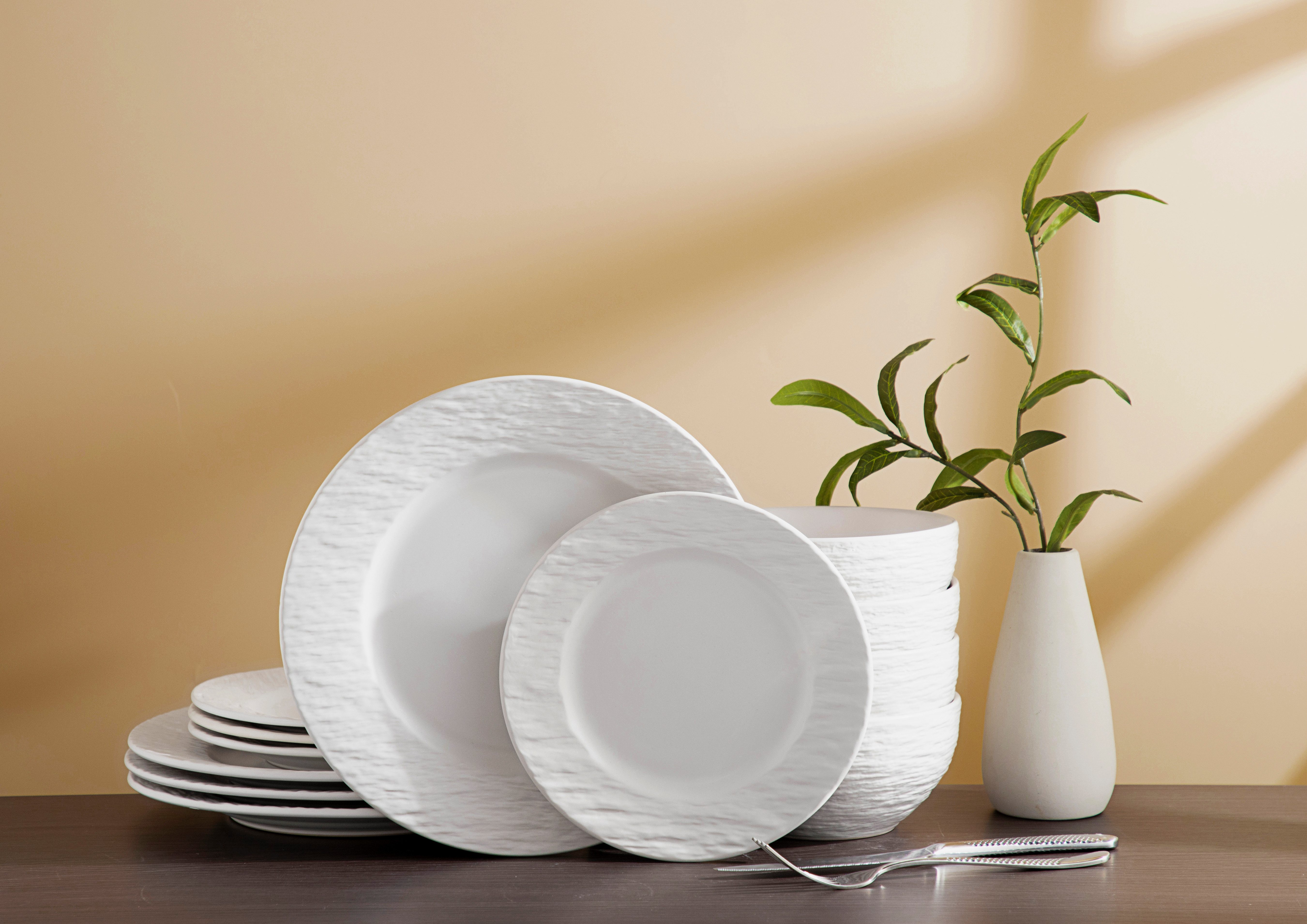 ECHTWERK Tafelservice Teller Set, "New Modern" (12-tlg), 4 Personen, Steinzeug, Modernes Geschirrset in Schiefer-Optik, hochwertige Stoneware