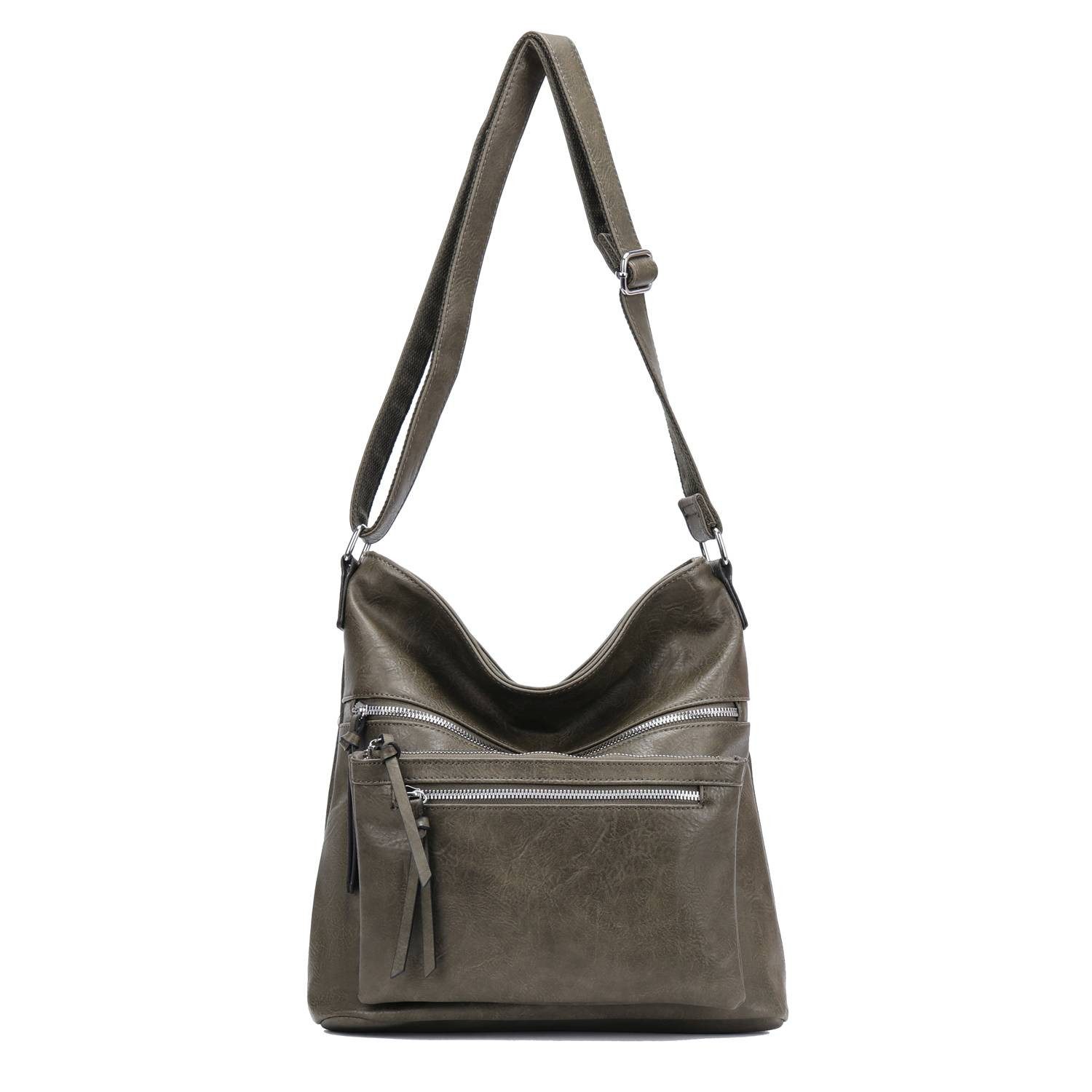 ITALYSHOP24 Schultertasche Damen Tasche Umhängetasche Shopper CrossOver Handtasche Henkeltasche, Hobo Bag Freizeit Damentasche Crossbody Reise City Bag Leder Optik