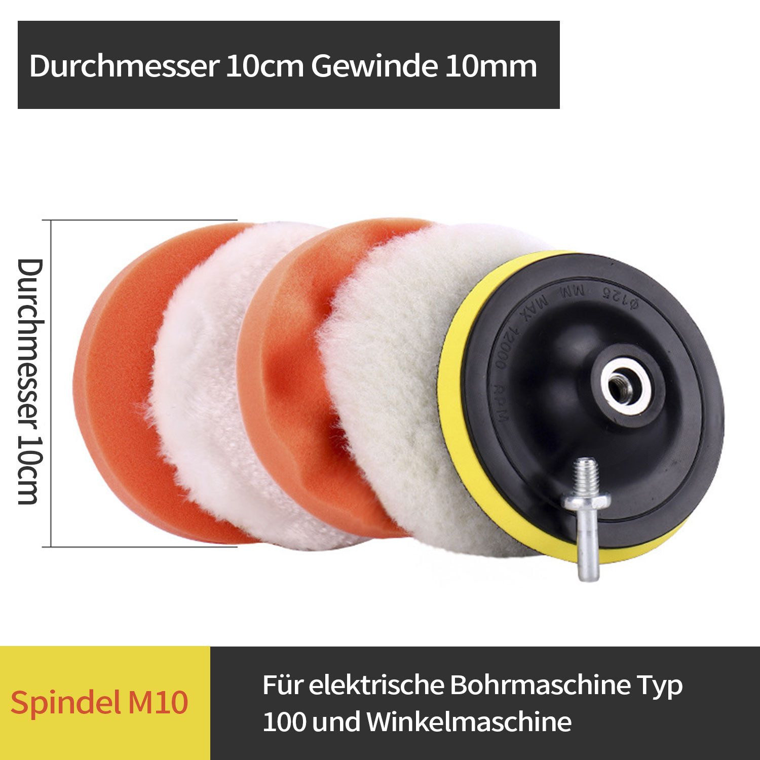 Refttenw Polierpad Polierschwämme für Poliermaschine zum Polieren Schleifen Wachsen, 6-tlg Polieren Pads,4 Polierpads+1 Gewindebohrer-Adapter