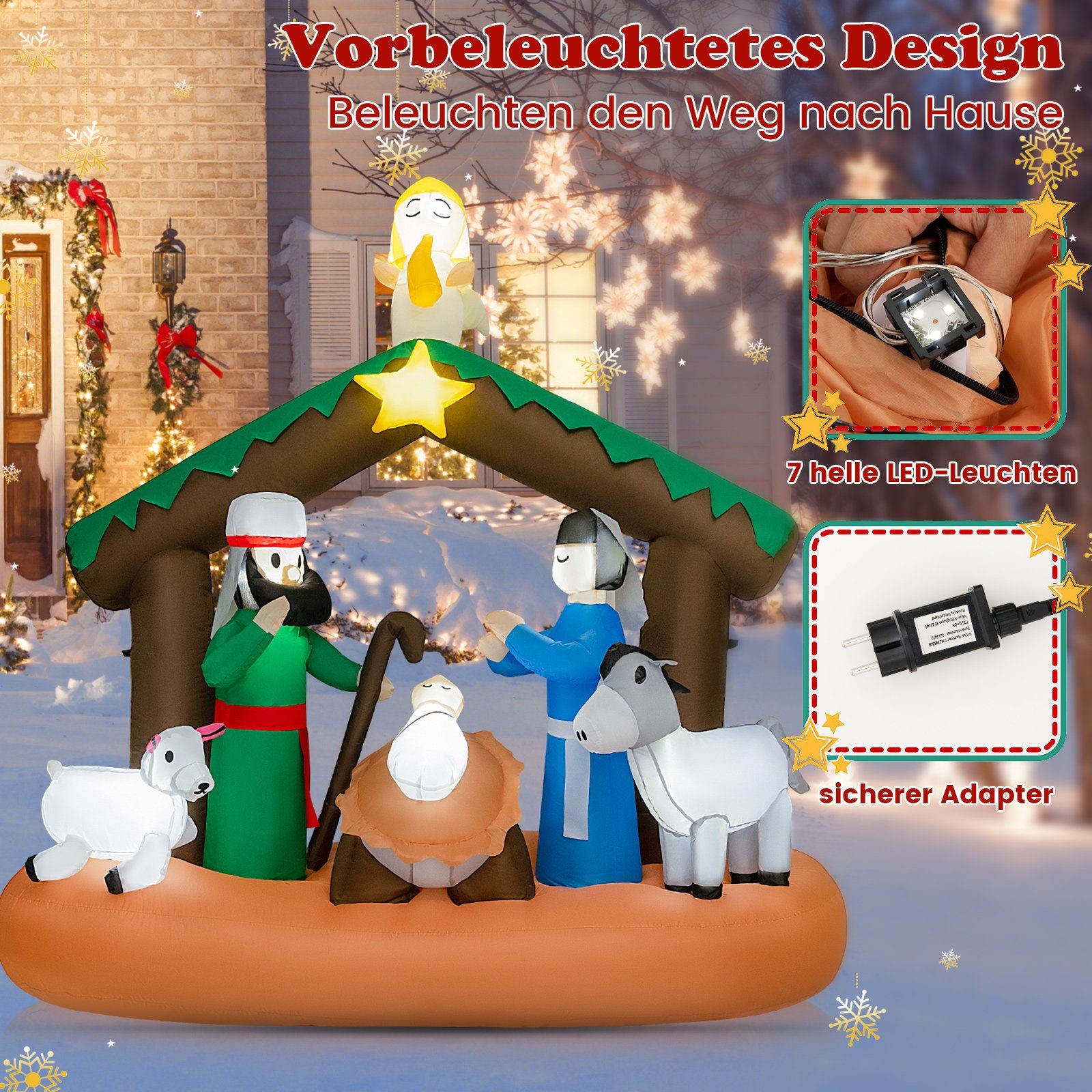 COSTWAY Weihnachtsfigur, aufblasbare Weihnachtskrippe mit LEDs, günstig online kaufen