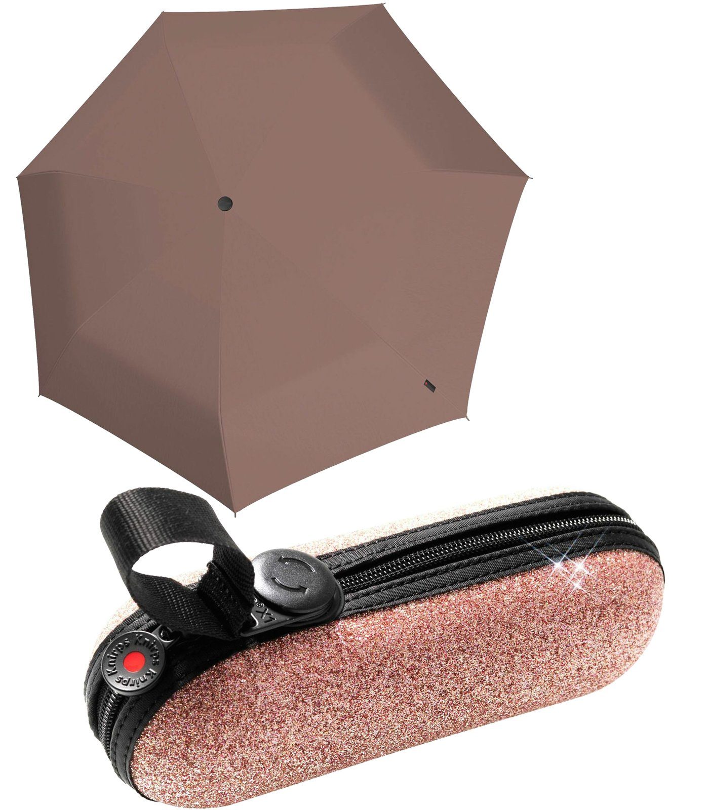 Knirps® Taschenregenschirm Mini mit Begleiter Super - - rosé, leichte, ecorepel-Technologie der kleine, 2Glam kompakte X1 rosa