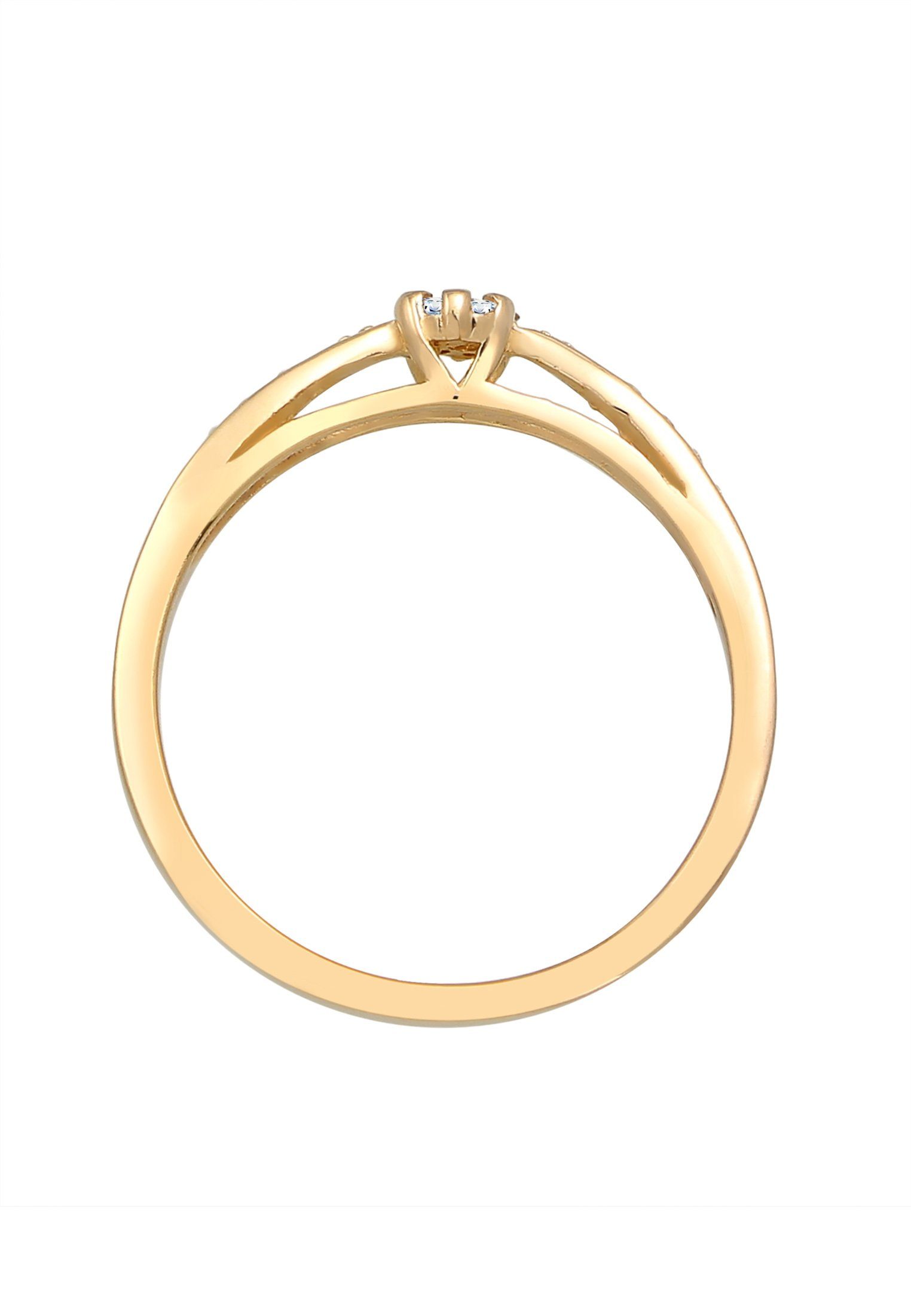 Elli DIAMONDS Verlobungsring Verlobung Diamant (0.085 ct) Blume 585 Gelbgold