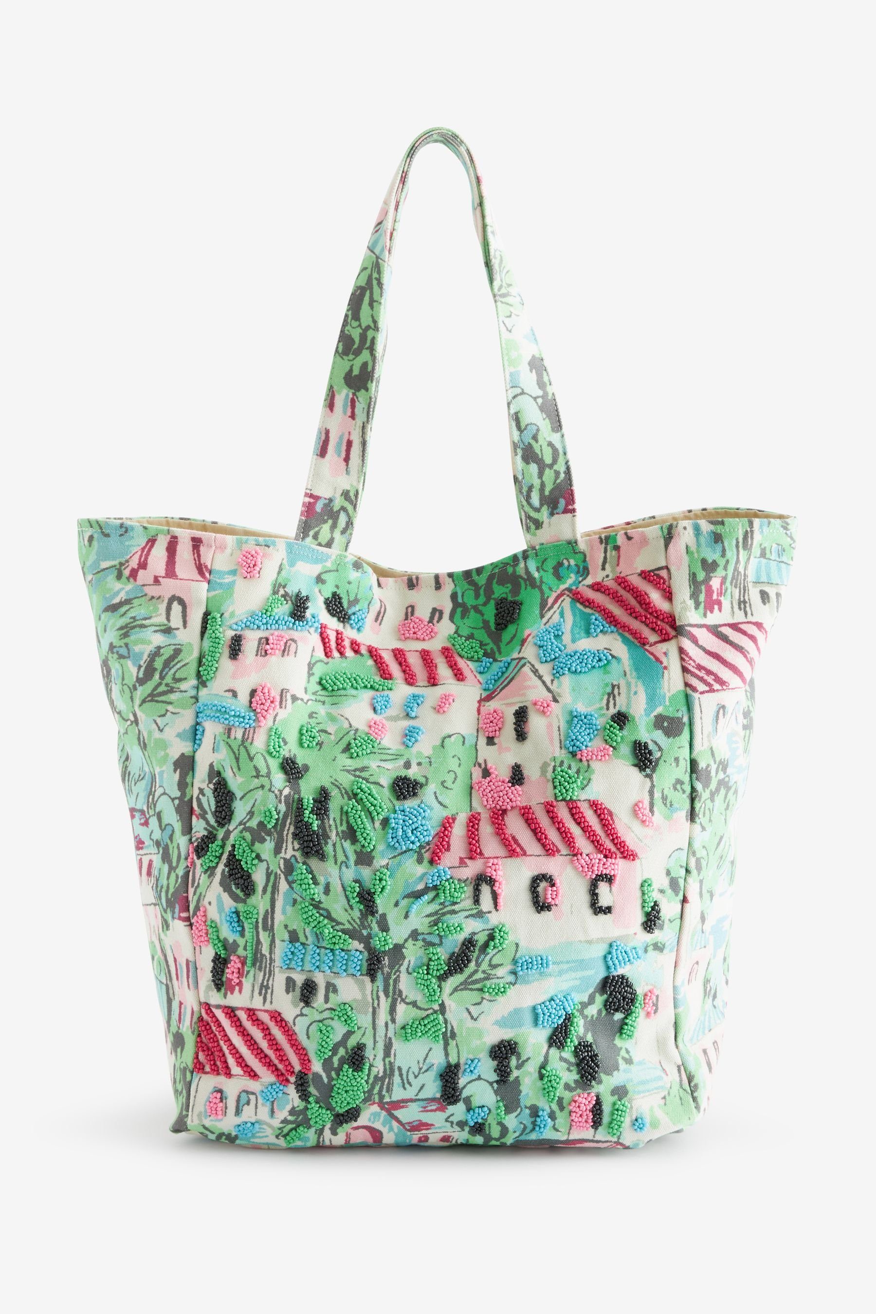 Jetzt günstiger Versandhandel möglich! Next Strandtasche Perlenbestickte Strandtasche (1-tlg) Green/Pink