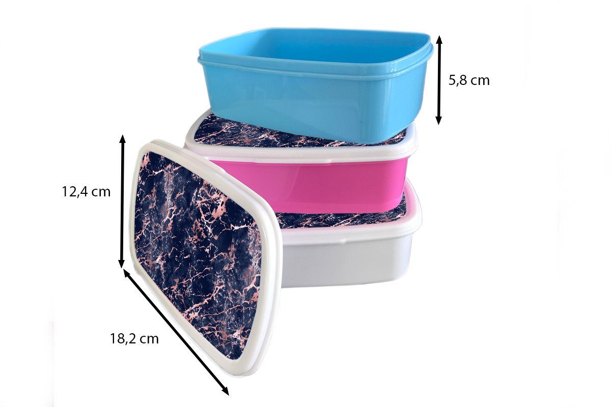 Mädchen, Blau - Kunststoff Brotbox für Muster, Kinder, Erwachsene, Kunststoff, (2-tlg), Brotdose MuchoWow Snackbox, - Rosa - Lunchbox Marmor