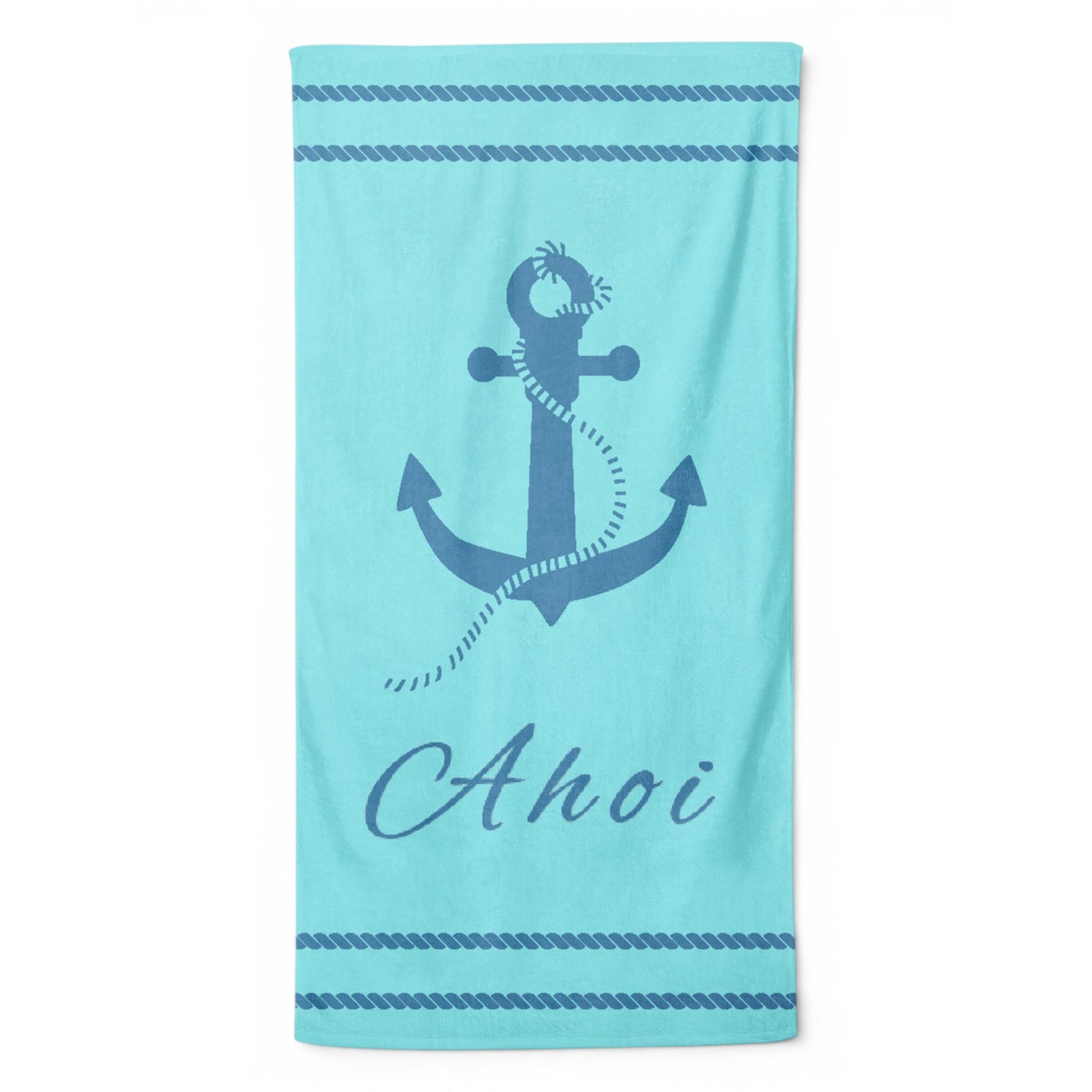 MTOnlinehandel Badetuch Ahoi Strandtuch / Strandlaken 90x180 cm, 100%, Baumwolle (1-St), maritimes Design mit Anker, hochwertig, weich und flauschig