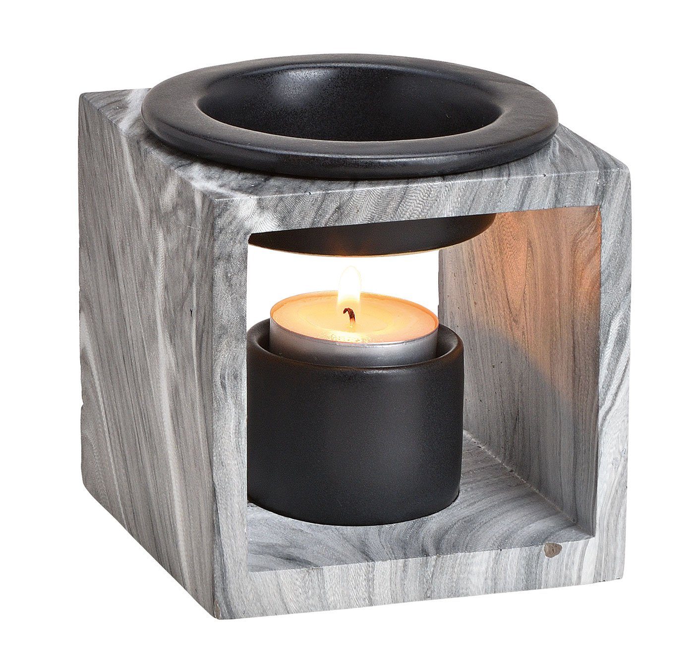 Levandeo® Duftlampe, Duftlampe 10x10cm Keramik Marmoroptik Schwarz Öllampe günstig online kaufen