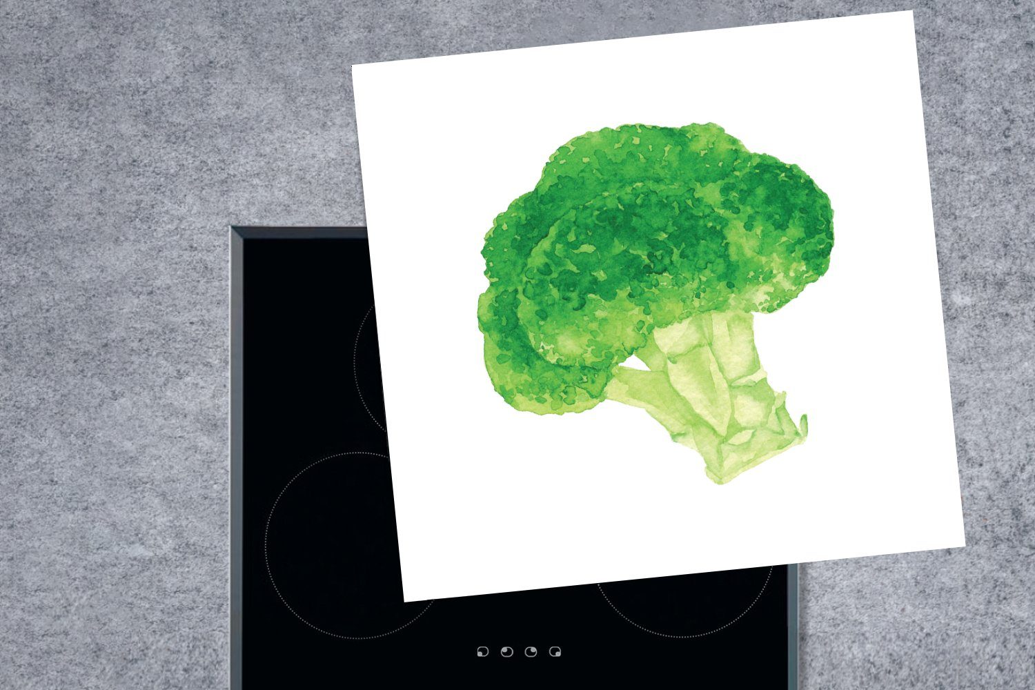 MuchoWow Herdblende-/Abdeckplatte Aquarell - Arbeitsplatte - tlg), küche Brokkoli Grün, Vinyl, cm, 78x78 Ceranfeldabdeckung, für (1