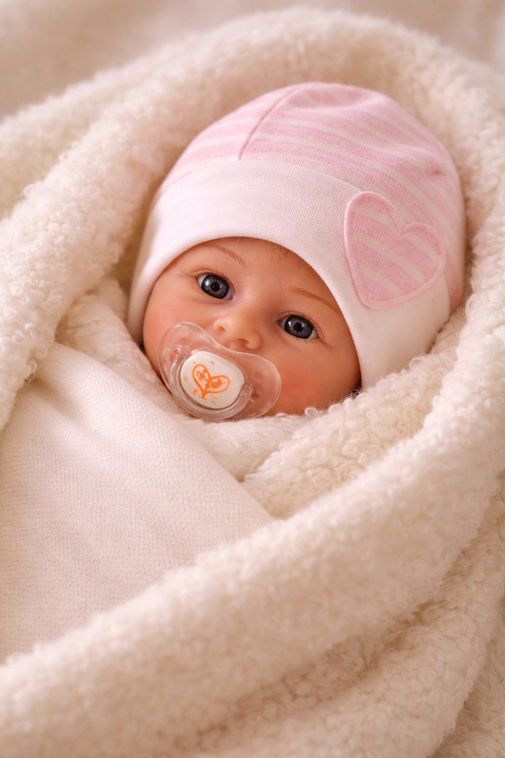 La Bortini Erstlingsmütze Baby Mütze gestreift in creme rosa Babymütze Übergangsmütze Mützchen geringelt, ecry, 34 36 38 40 41 42 43 44 45 46 47 48