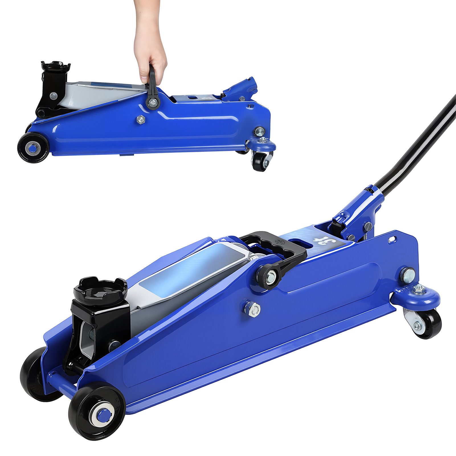 Rutaqian Rangierwagenheber Wagenheber Hydraulisch bis 3T, 13–38 cm Hubhöhe, Hydraulikwagenheber, max. Hubhöhe: 38 cm, Rangierwagenheber Autoheber für Autos, 1-tlg., Hochleistungs-Hydraulikwagenheber aus Stahl,Schnellhub mit Rädern