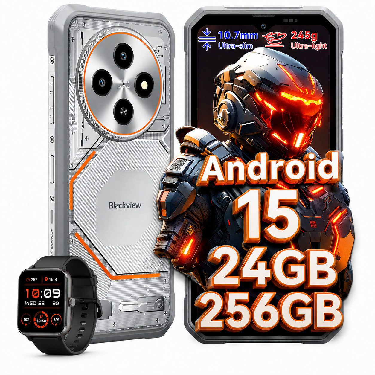 blackview FORT 2 incl. R50 Smartwatch Ultradünnes Outdoor Smartphone (6.56 Zoll, 256 GB Speicherplatz, DokeOS 5.0, Android 15, 128/256GB, 16MP, 5W OTG)