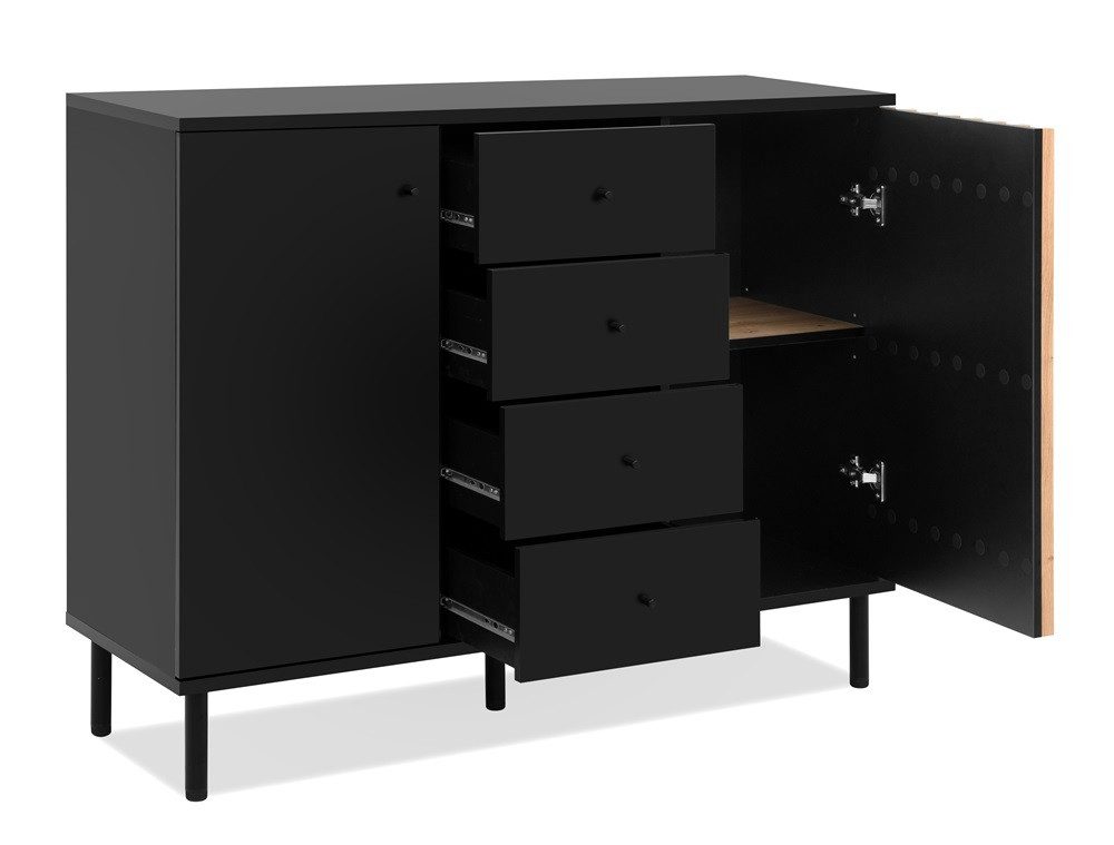 Finori Sideboard Kommode Sideboard Monza, mit 3D-Lamellen, Artisan Oak / schwarz