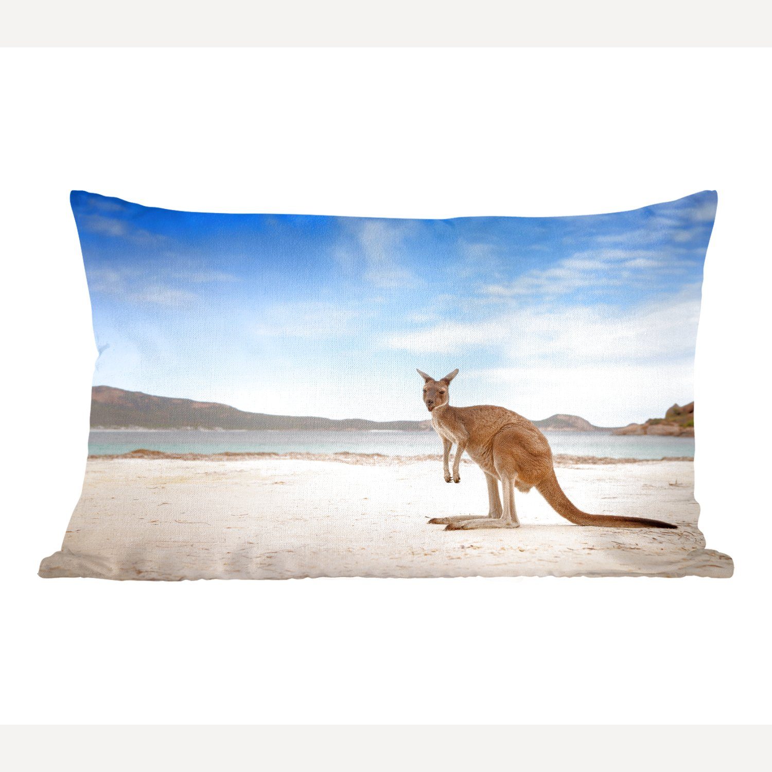 MuchoWow Dekokissen Strand - Känguru - Australien, Wohzimmer Dekoration, Zierkissen, Dekokissen mit Füllung, Schlafzimmer