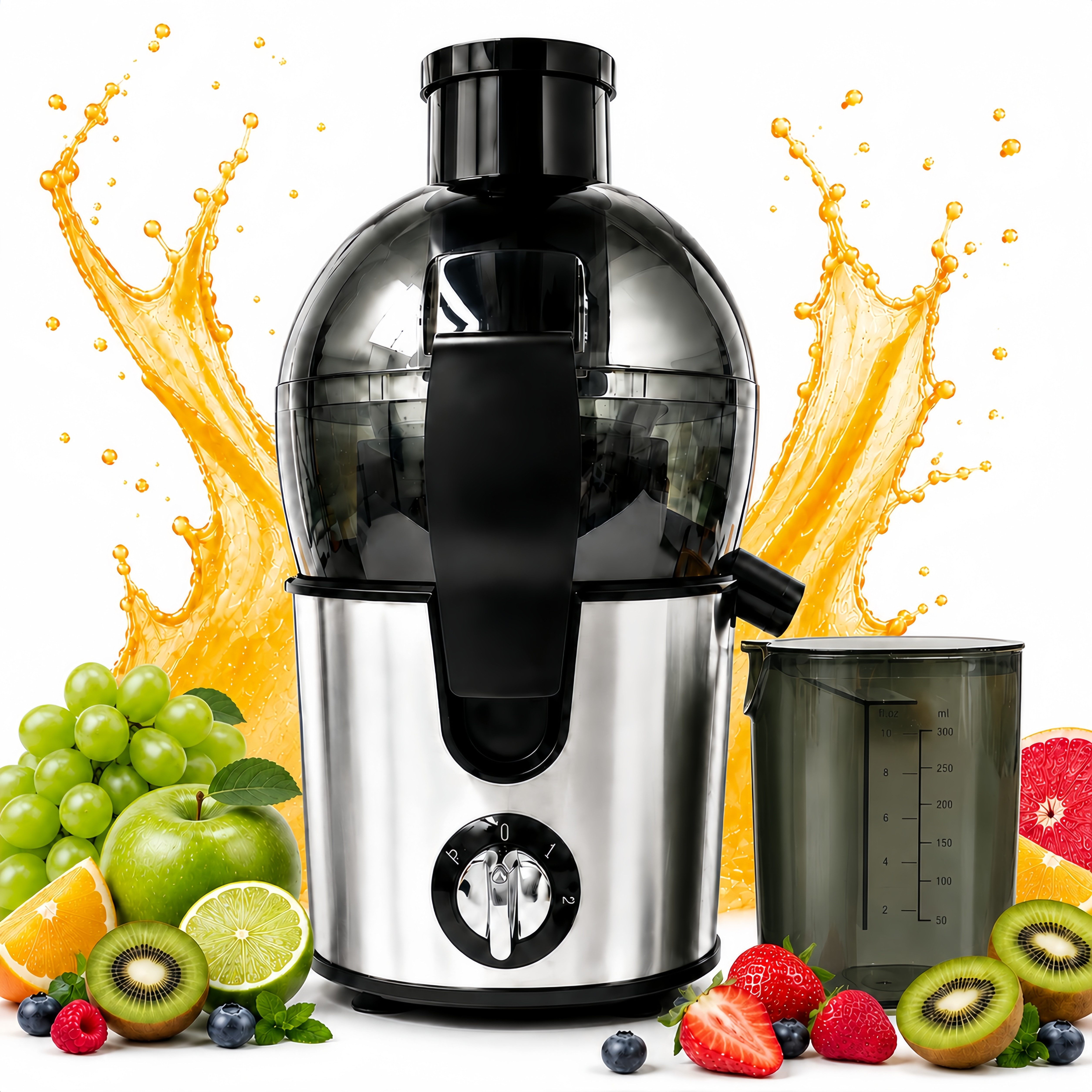 ibettertec Entsafter Slow Juicer Gemüse und Obst,Entsafter aus Edelstahl,Schnelles,BPAFrei, 1500 W, Zentrifugal-Entsafter,Füllöffnung und Zwei Geschwindigkeitsstufen