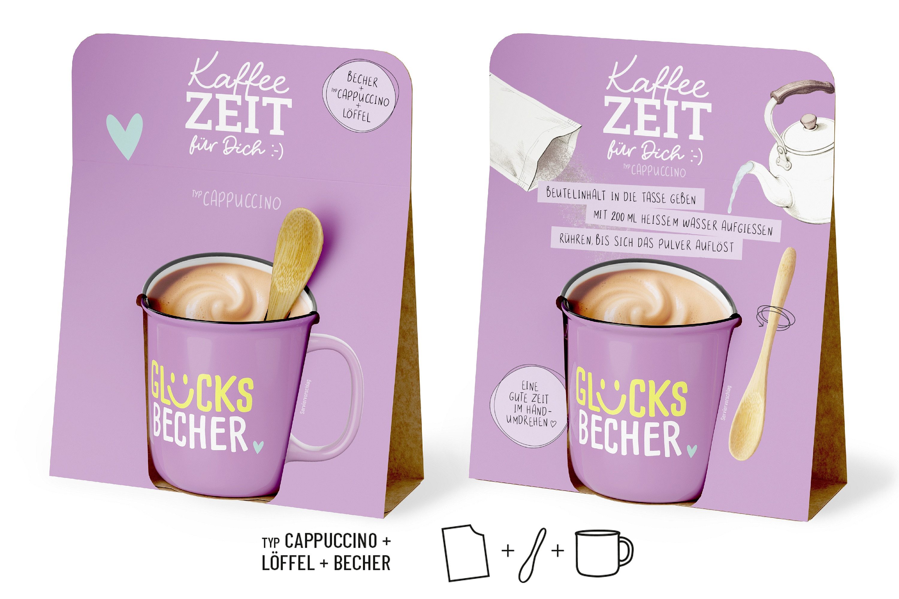 La Vida Tasse Kaffeezeit Geschenk Set Cappuccino Löffel Tasse 0,25l la vida Violett, Material: Porzellan