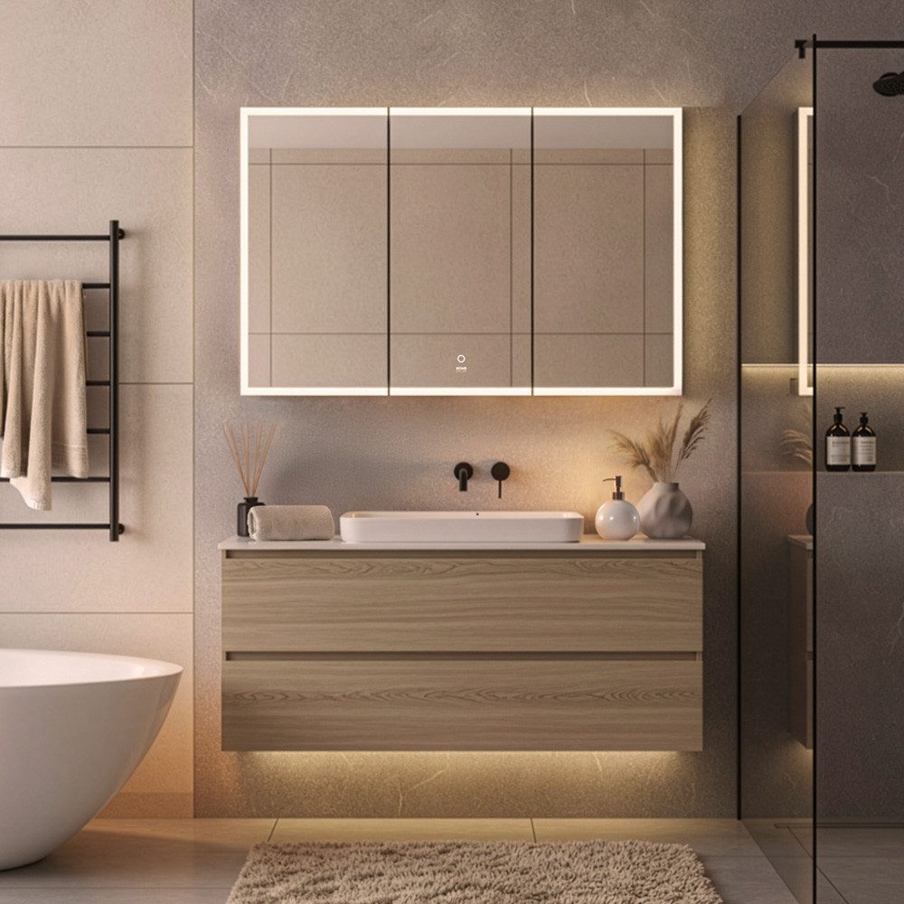 HOME DELUXE Badezimmerspiegelschrank LED-Spiegelschrank EVE - Größenauswahl inkl. Doppelsteckdose, Anti-Beschlag-System, Farbtemperaturwechsel