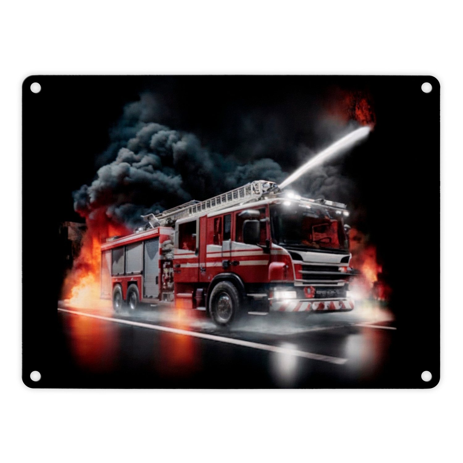 speecheese Metallschild Feuerwehrauto kämpft gegen Flammen Metallschild in günstig online kaufen
