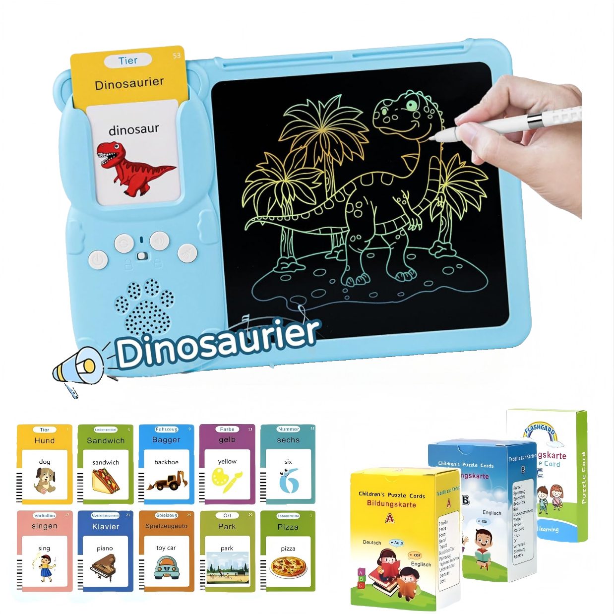 ibettertec Lernspielzeug Sprechende Flash-Karten,Spielzeug,Deutsch Lernspielzeug,510Wörter (Deutsch und Englisch Lernen für Kinder, 2 in 1 Lernspielzeug Lesen und Schreiben,Montessori-Spielzeug), 510 Wörter Sprechende Flash-Karten,mit LCD Schreibtablett,Geschenk