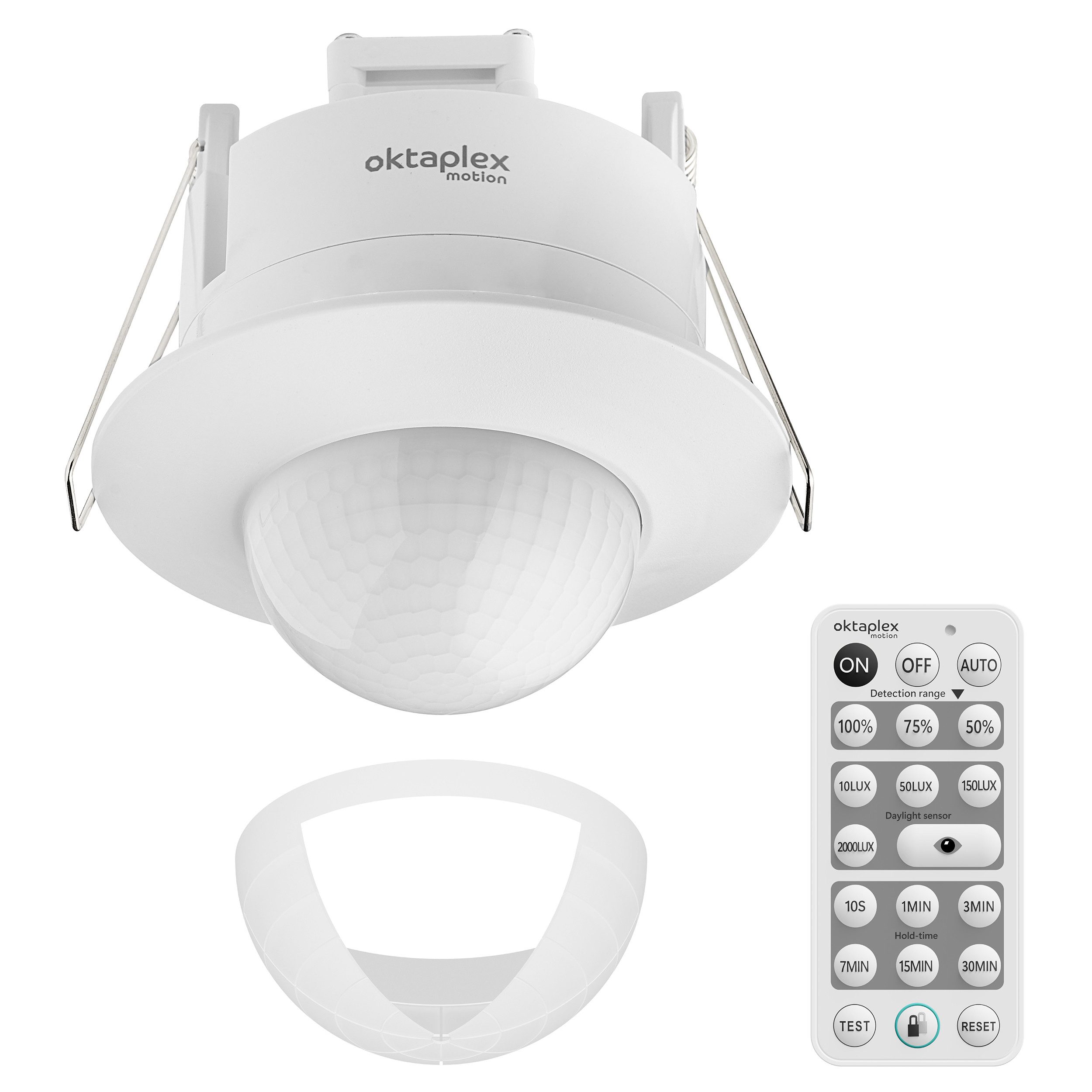 Oktaplex motion Bewegungsmelder Sam Einbau Bewegungsmelder 360 Grad Unterputz Innen 230V, (1-St), inkl. Fernbedienung Reichweite bis 10m weiß