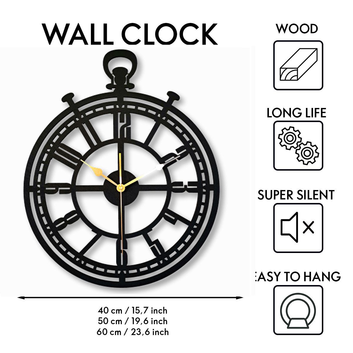 ORNAMENTI Wanduhr Grosse, moderne, geometrische, hingucker Wanduhr, Holz (römisch, römische Ziffern, ohne Ticken, Wanddeko)