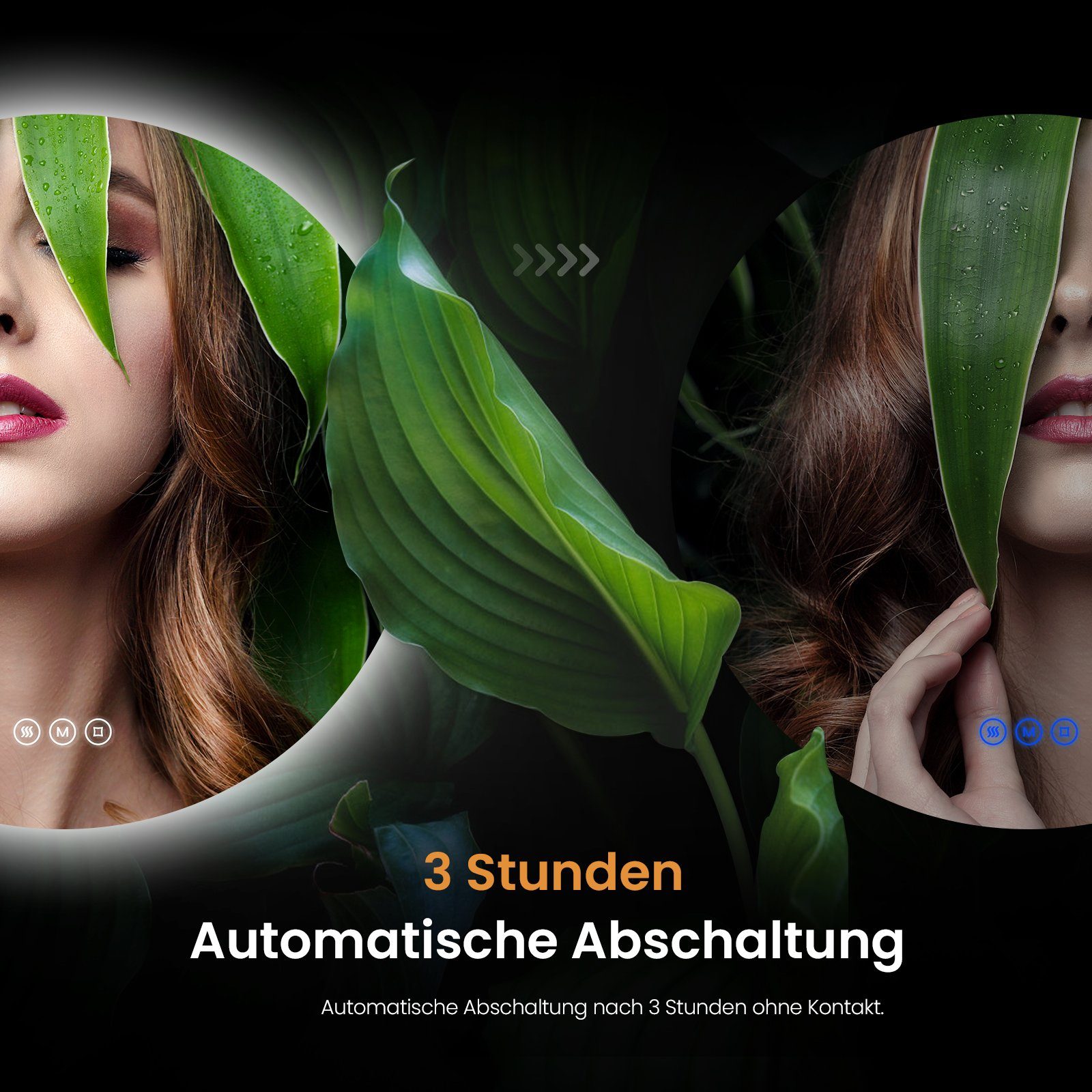 EMKE Badspiegel LED-Badspiegel mit Beleuchtung rund, 3 Lichtfarben, dimmbar (50-80 cm, Touchschalter), Separate Antibeschlag, Touch, Memory, Wandschalterbetrieb – Bild 4 von 5