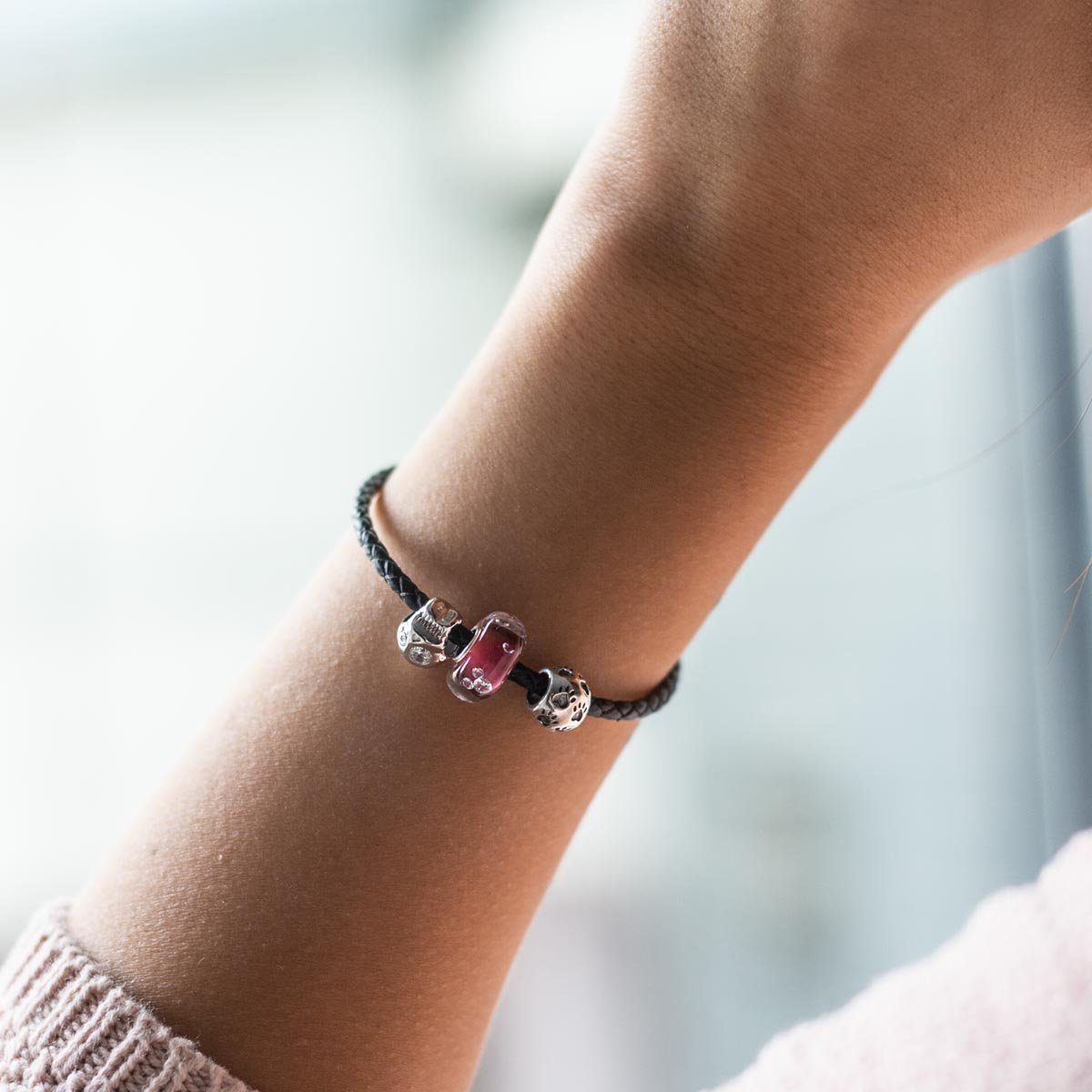 Materia Bead Bead mit Tierpfoten Hund Katze antik oxidiert 44, 925 Sterling Silber