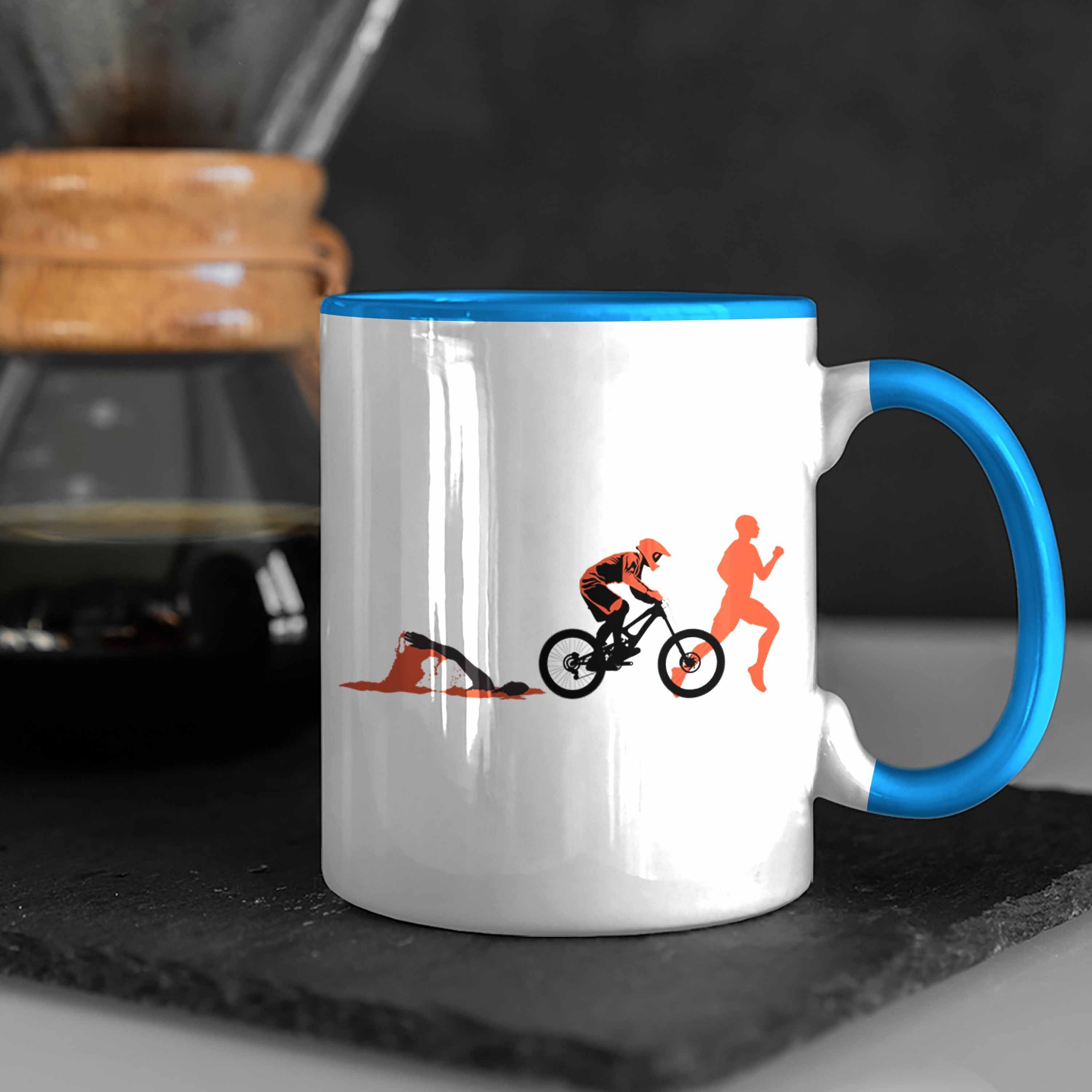 Schwimmen Swim Tasse Re Tasse Blau Run Triathlon Trendation Bike Fahrrad Triathlet Geschenk