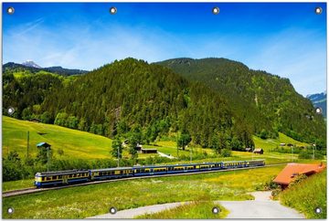Wallario Sichtschutzzaunmatten Eisenbahn in einer Sommerlandschaft in der Schweiz