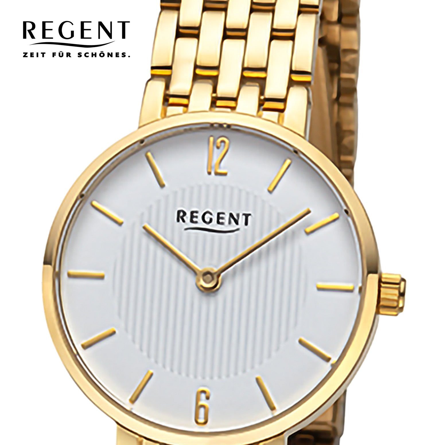 Regent Metallarmband Damen Armbanduhr (ca. extra Quarzuhr Armbanduhr rund, groß Analog, 28mm), Damen Regent