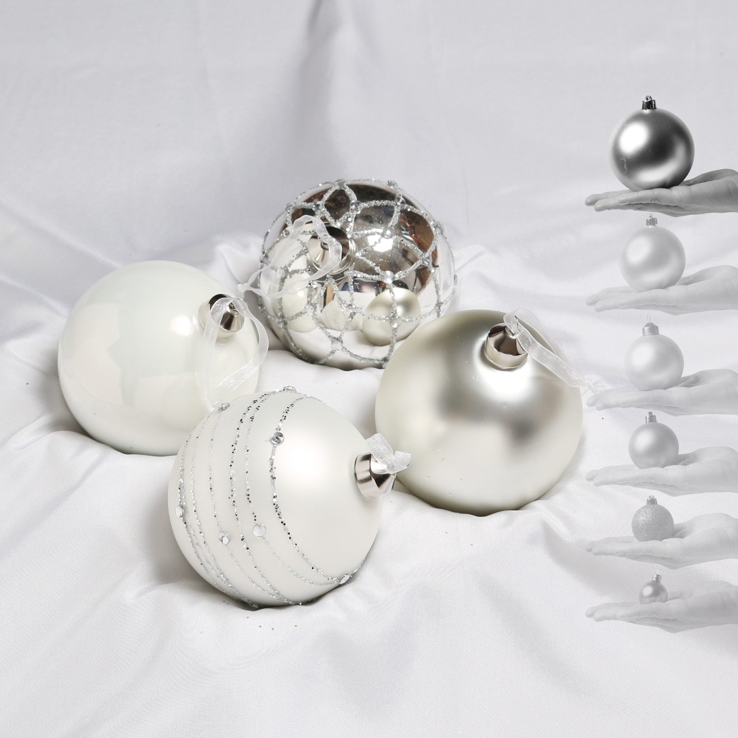 MARELIDA Weihnachtsbaumkugel Christbaumkugel Weihnachtskugel Glas D: 10cm silber weiß 4er Set (4 St)